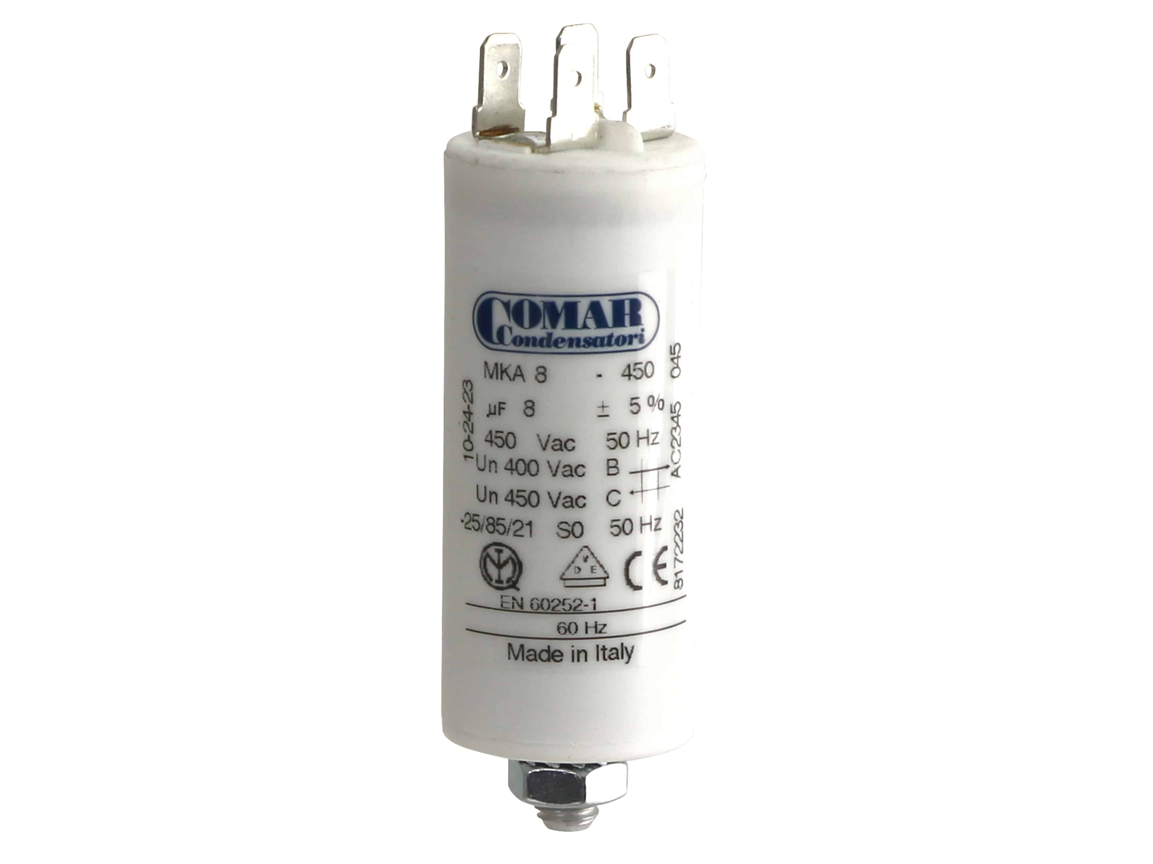 COMAR Motorkondensator, 8µF, 450V, Flachsteckanschluss