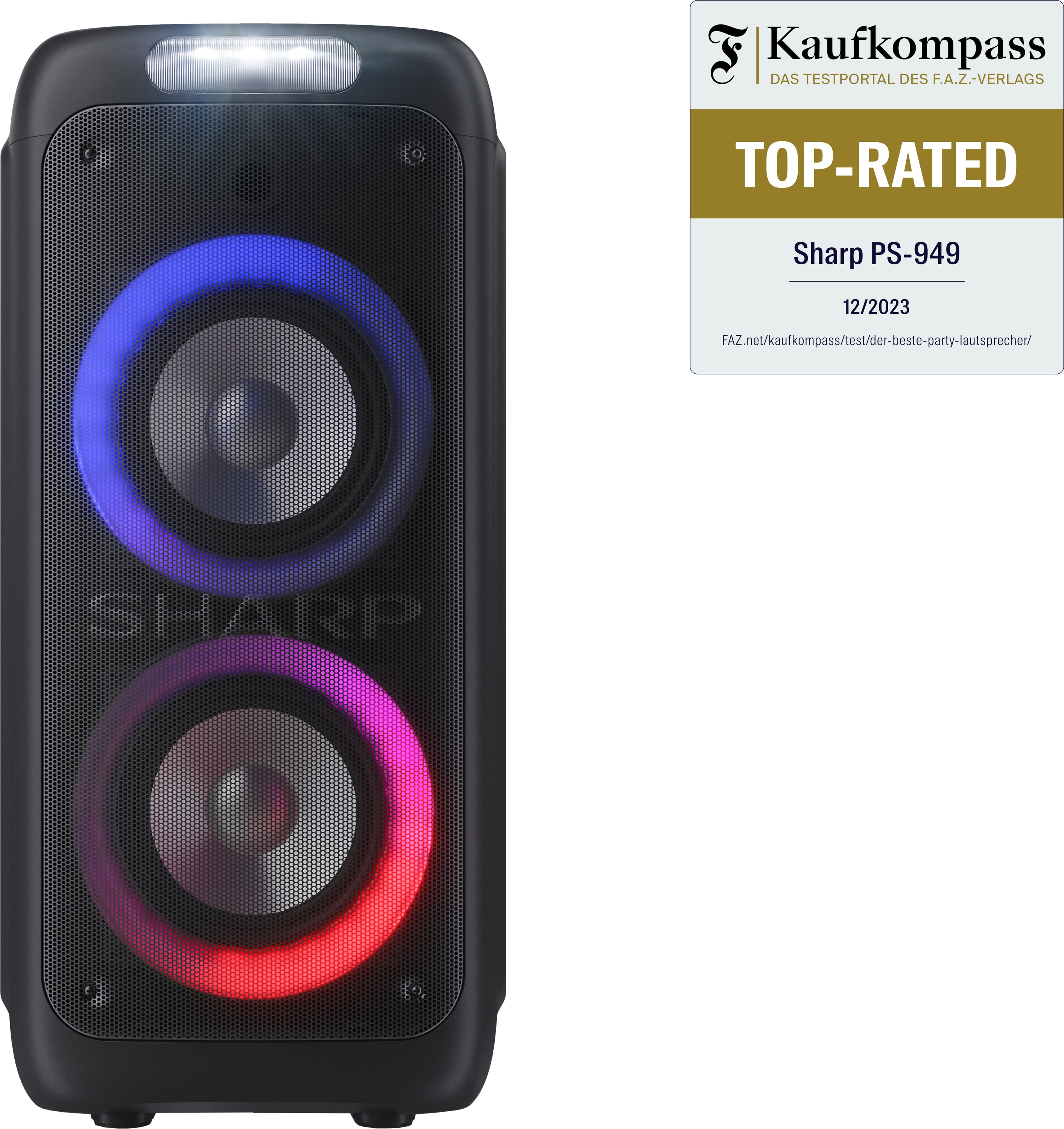 SHARP Party-Lautsprecher PS-949, tragbar, Bluetooth, USB, MP3, 132 W SHARP Party-Lautsprecher PS-949, tragbar, Bluetooth, USB, MP3, 132 W