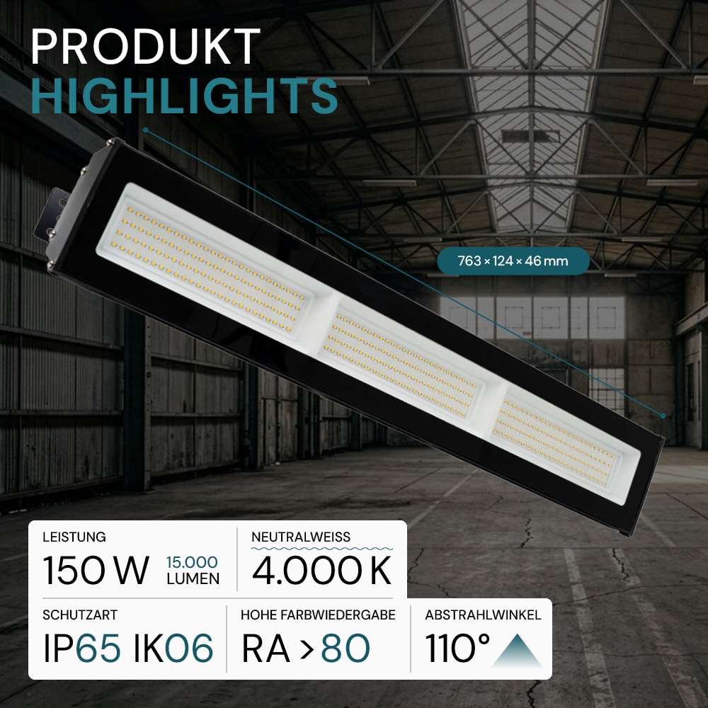 LUXULA LED-Hallenleuchte LX500142, HighBay, linear, 150W, 15000lm, 4000K