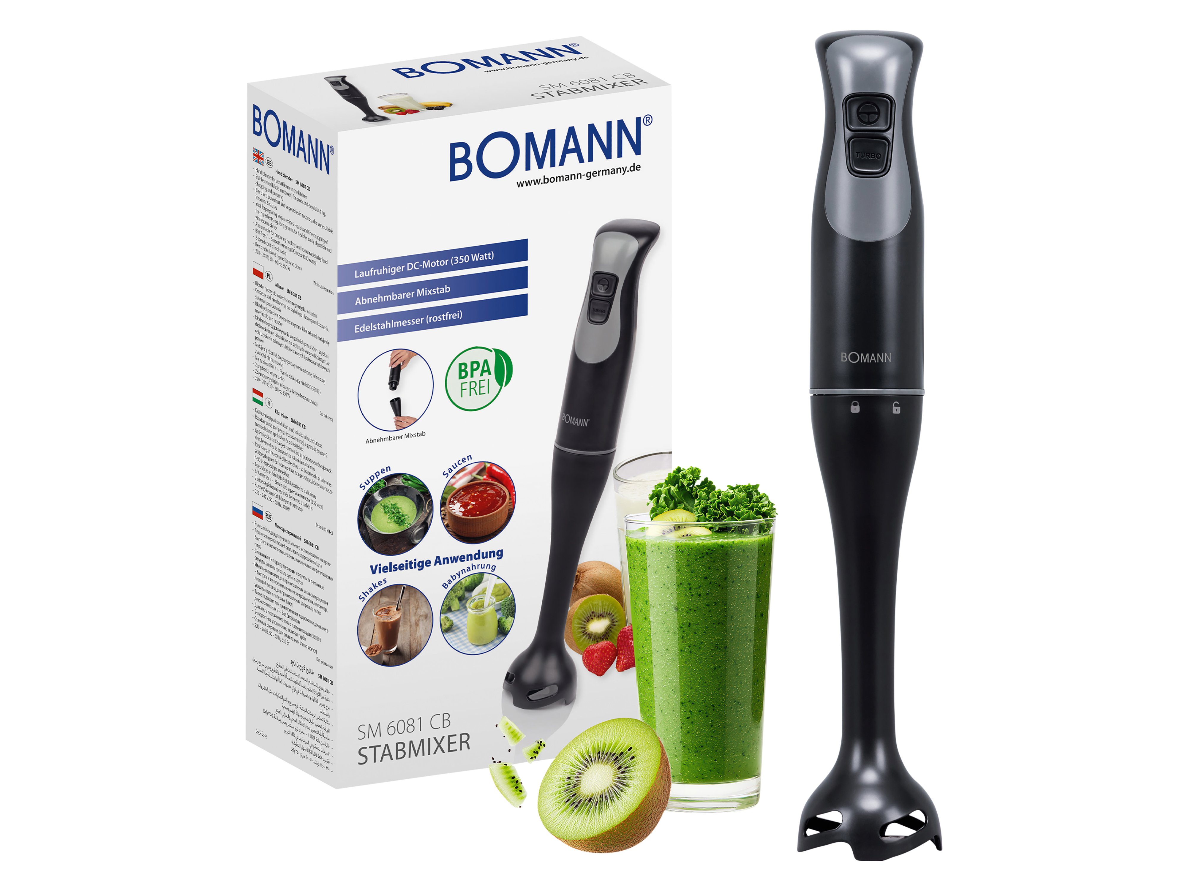 BOMANN Stabmixer SM 6081 CB, 350 W, Schwarz, Edelstahl