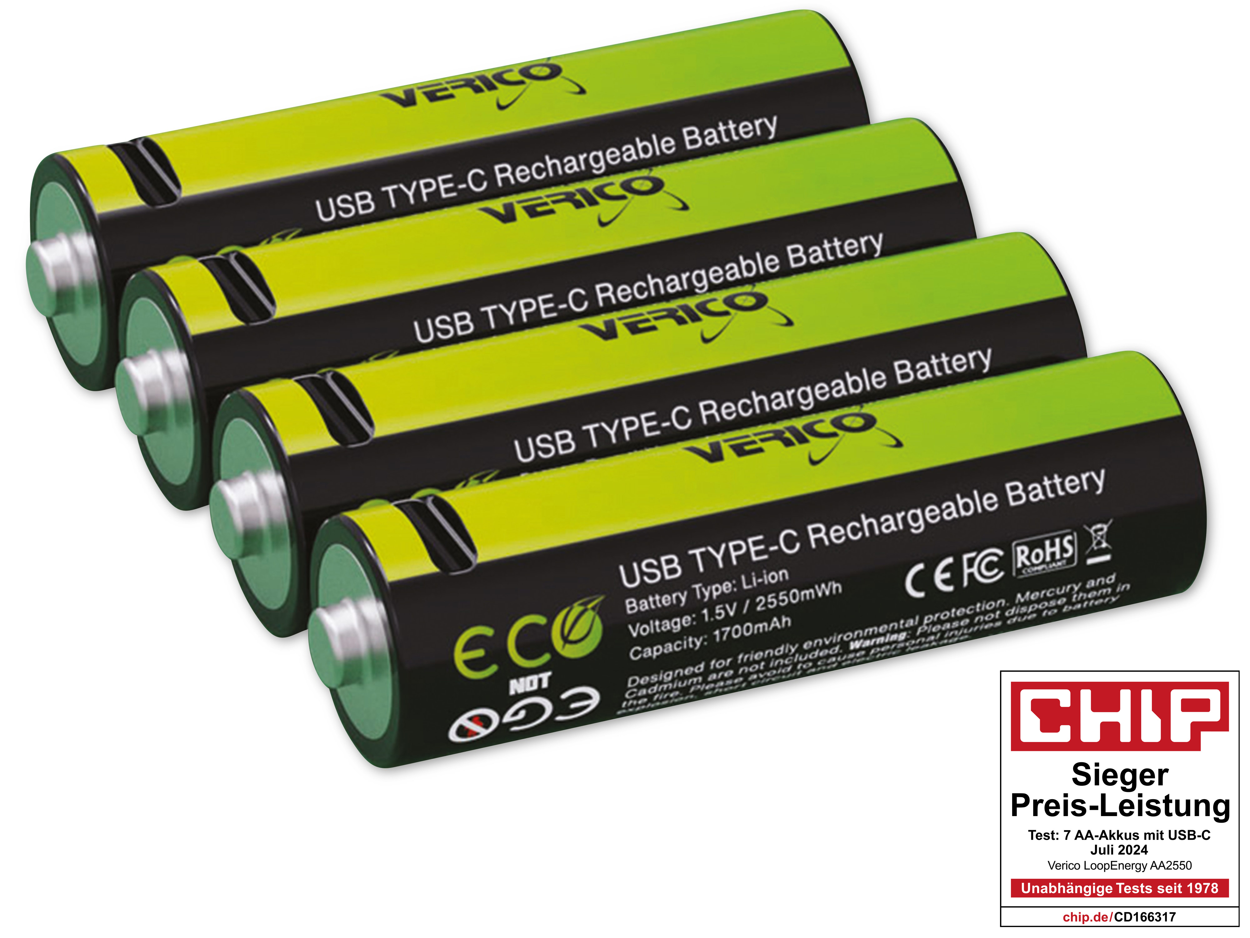 VERICO Li-Ion-Akku Loop Energy AA, mit USB-C Buchse, 4er Pack