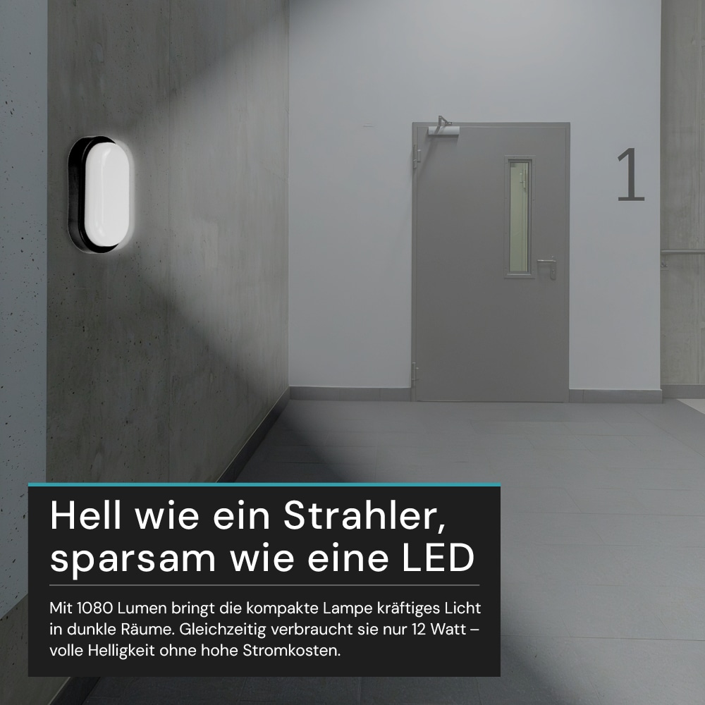 LUXULA LED-Kellerleuchte, 12W, EEK: F, 1080lm, CCT, IP54, schwarz