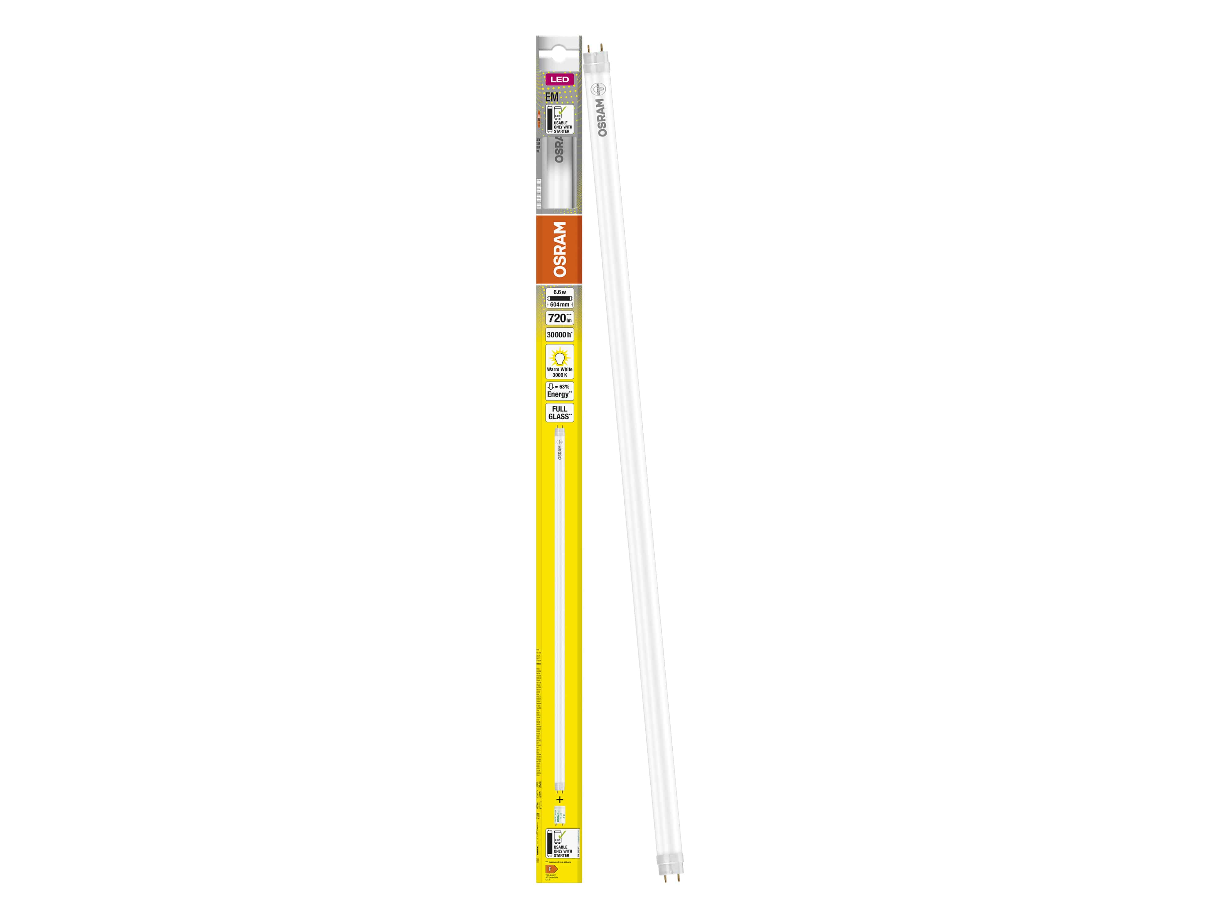 OSRAM LED-Röhre, T8, 600mm, G13, EEK: F, 6,6W, 720lm, 3000K