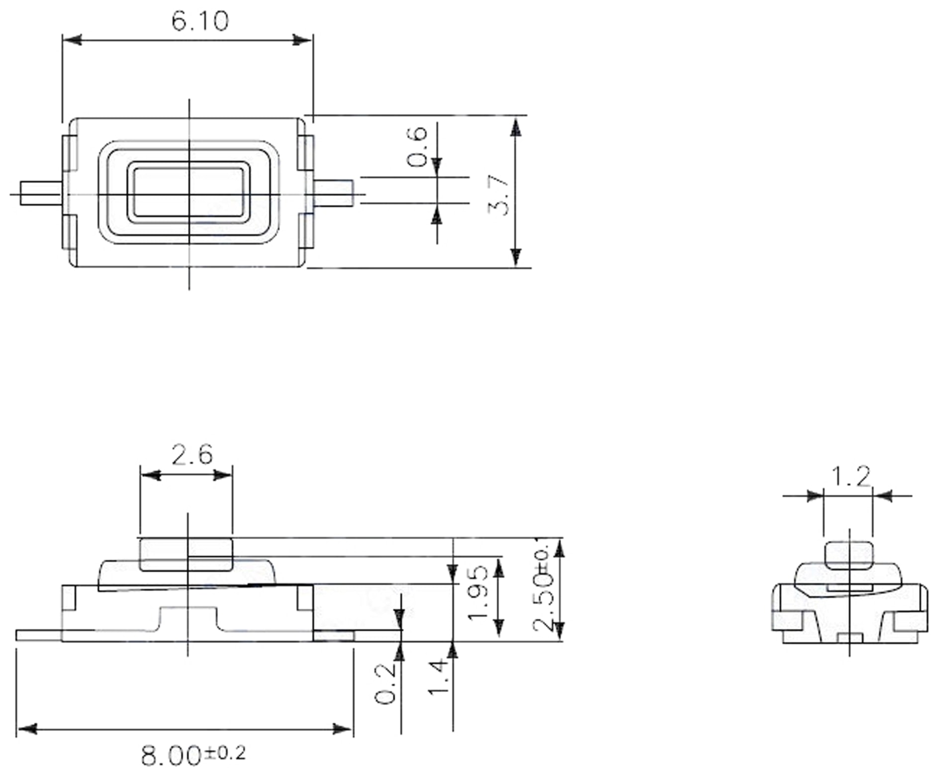 SMD Miniatur-Eingabetaster, 6,1x3,7x2,5 mm SMD Miniatur-Eingabetaster, 6,1x3,7x2,5 mm