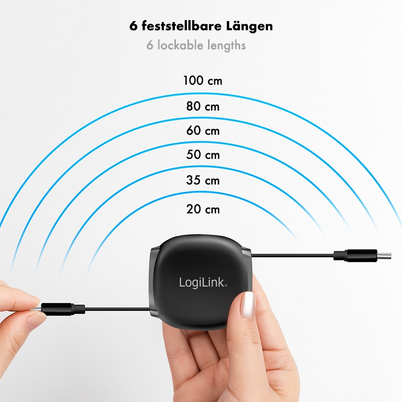 LOGILINK USB2.0 Kabel CU0500 USB-C M/USB-C M 60W 1m schwarz ausziehbar