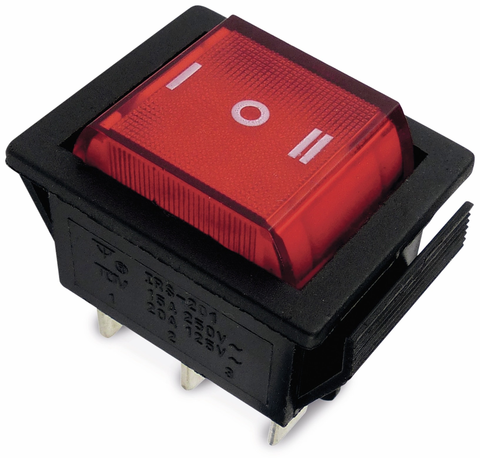Wippenschalter 25,5x22mm , 2x I-0-I, rot, 15 A/250 V~
