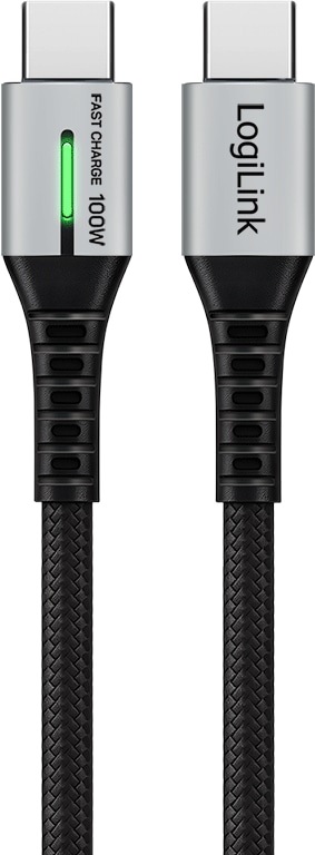 LOGILINK USB2.0 Kabel CU0421 USB-C M/USB-C M 100W Nylon Metal 0,5m schwarz