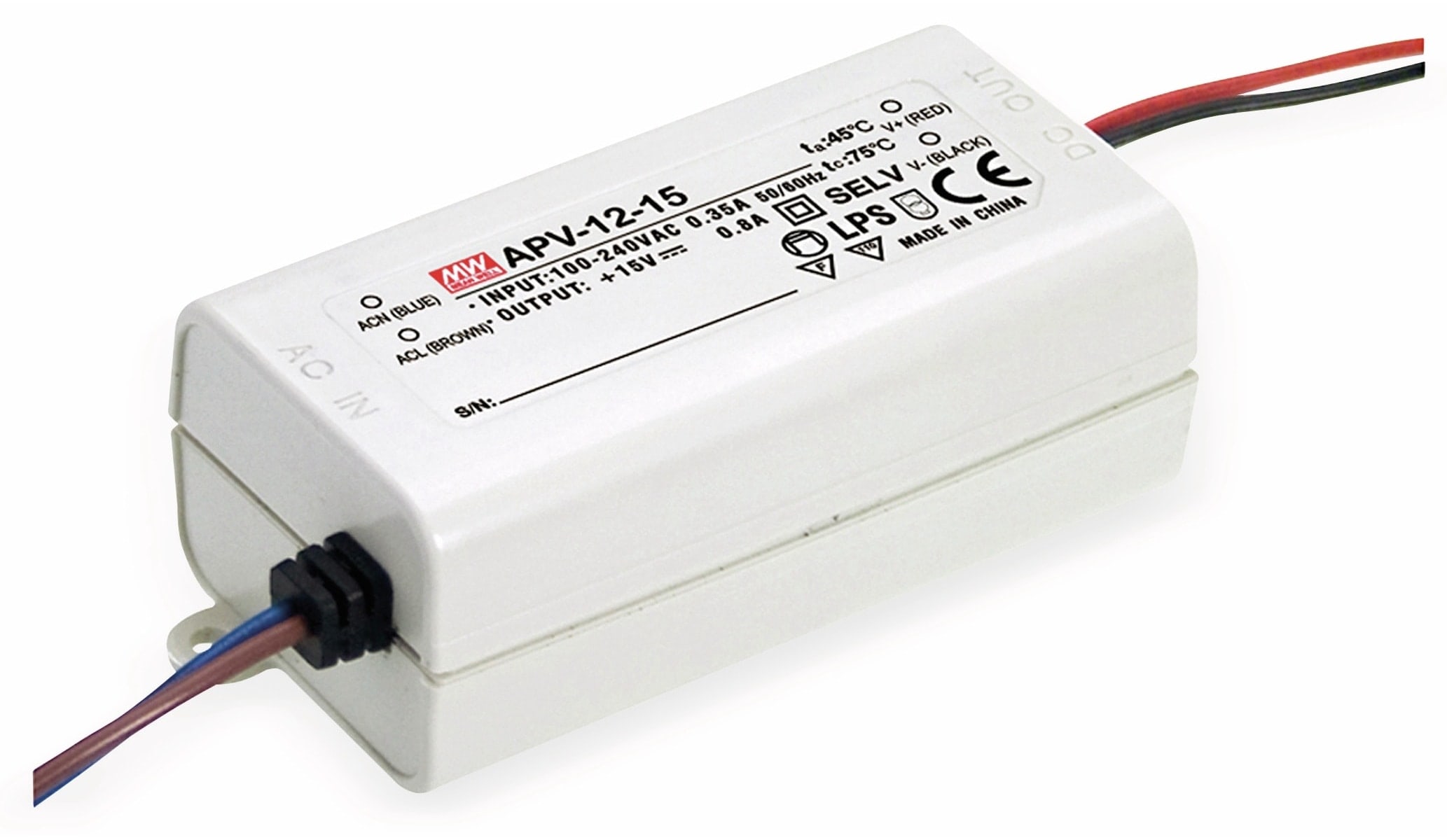 MEAN WELL Schaltnetzteil APV-12-15, 15 V-/0,8 A