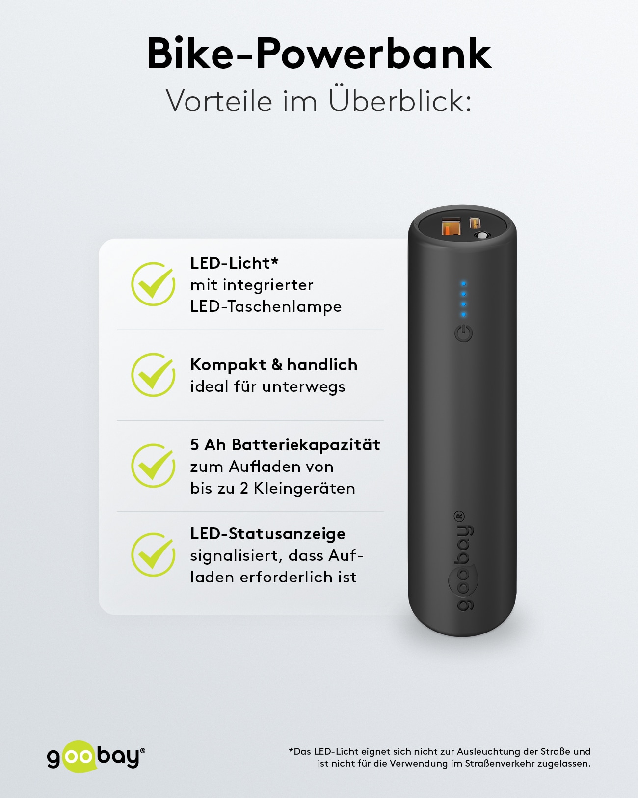 GOOBAY Bike Powerbank 60656, 5000mAh, QC/PD, mit Halterung