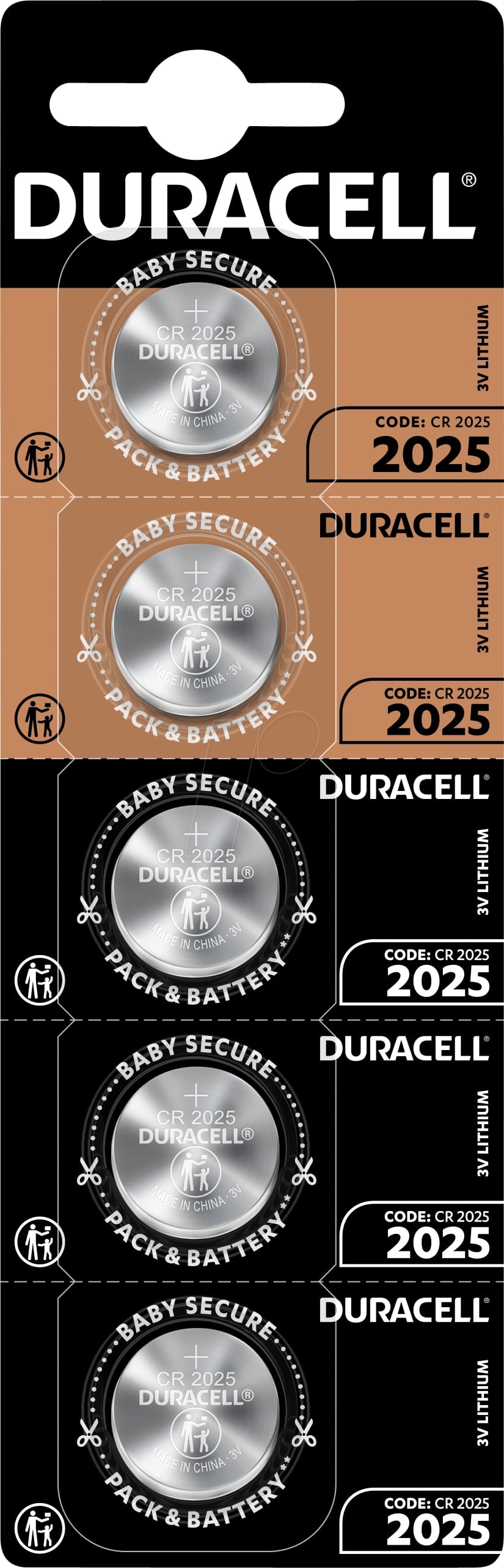 DURACELL Knopfzelle CR2025, Lithium, 3 V, 150mAh, 5 Stück