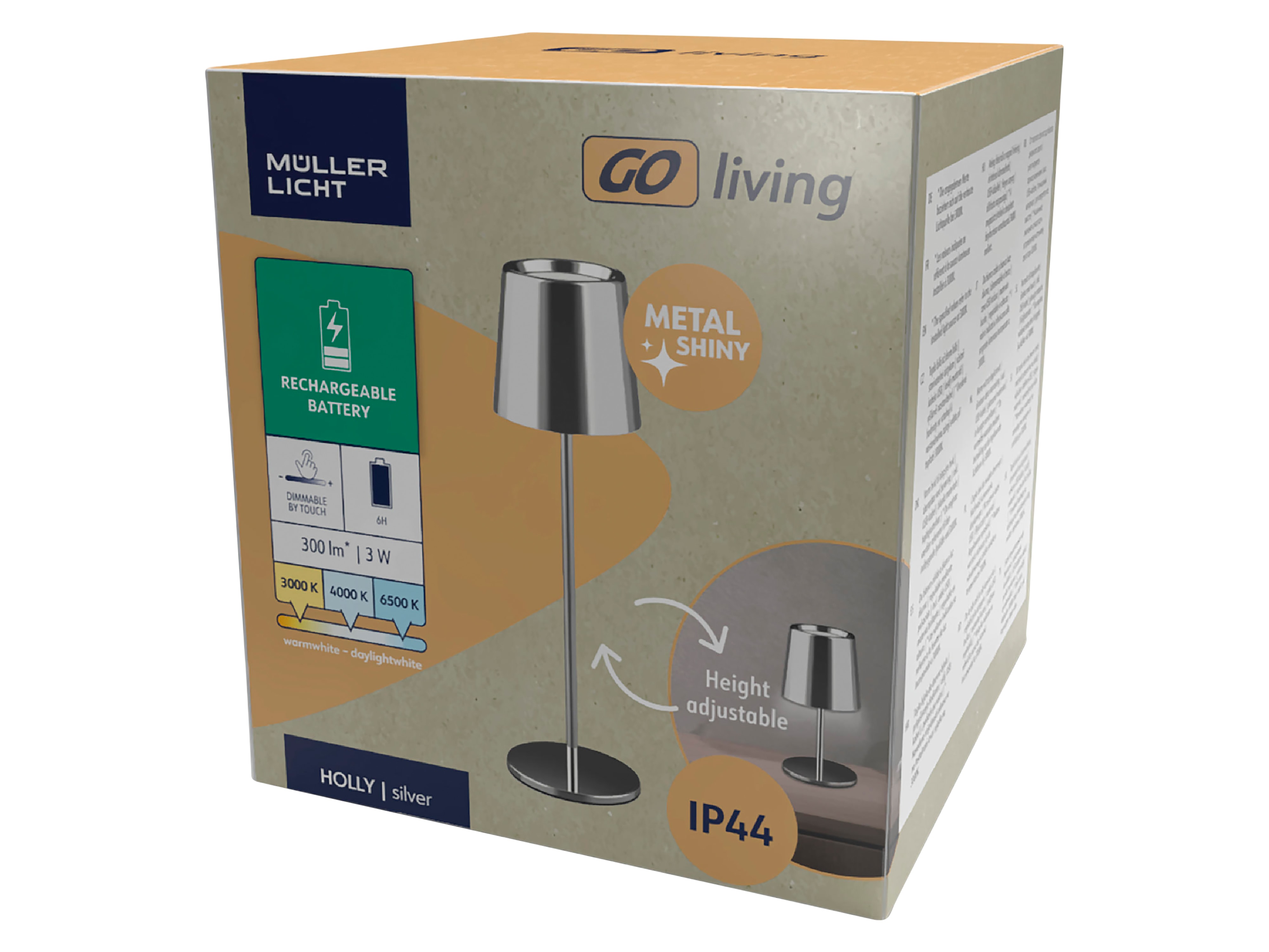 MÜLLER-LICHT LED-Akku-Tischleuchte Holly, 3 W, 300 lm, silber