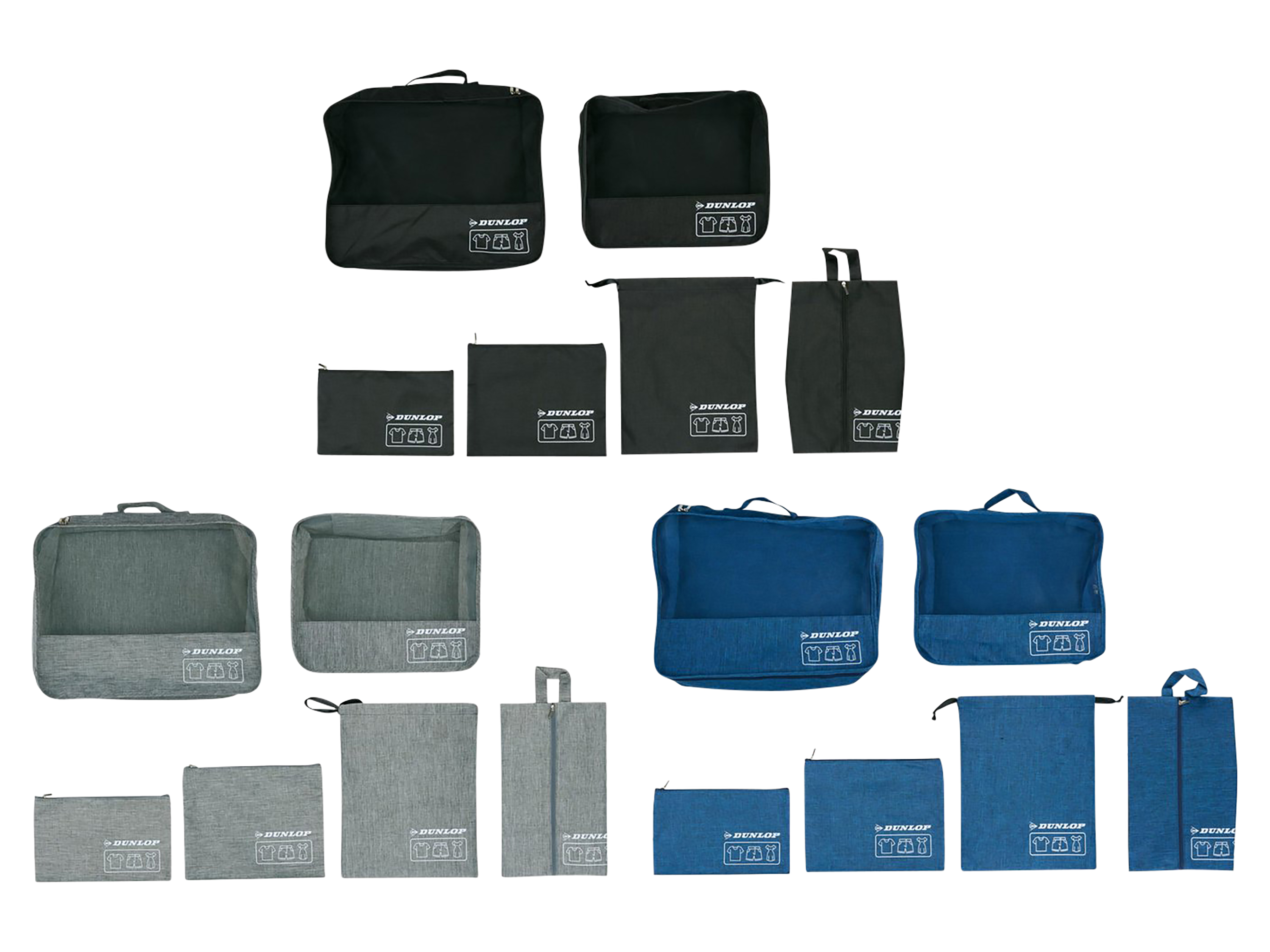DUNLOP Reiseorganizer-Set, 6-teilig, Schwarz, Grau, Blau