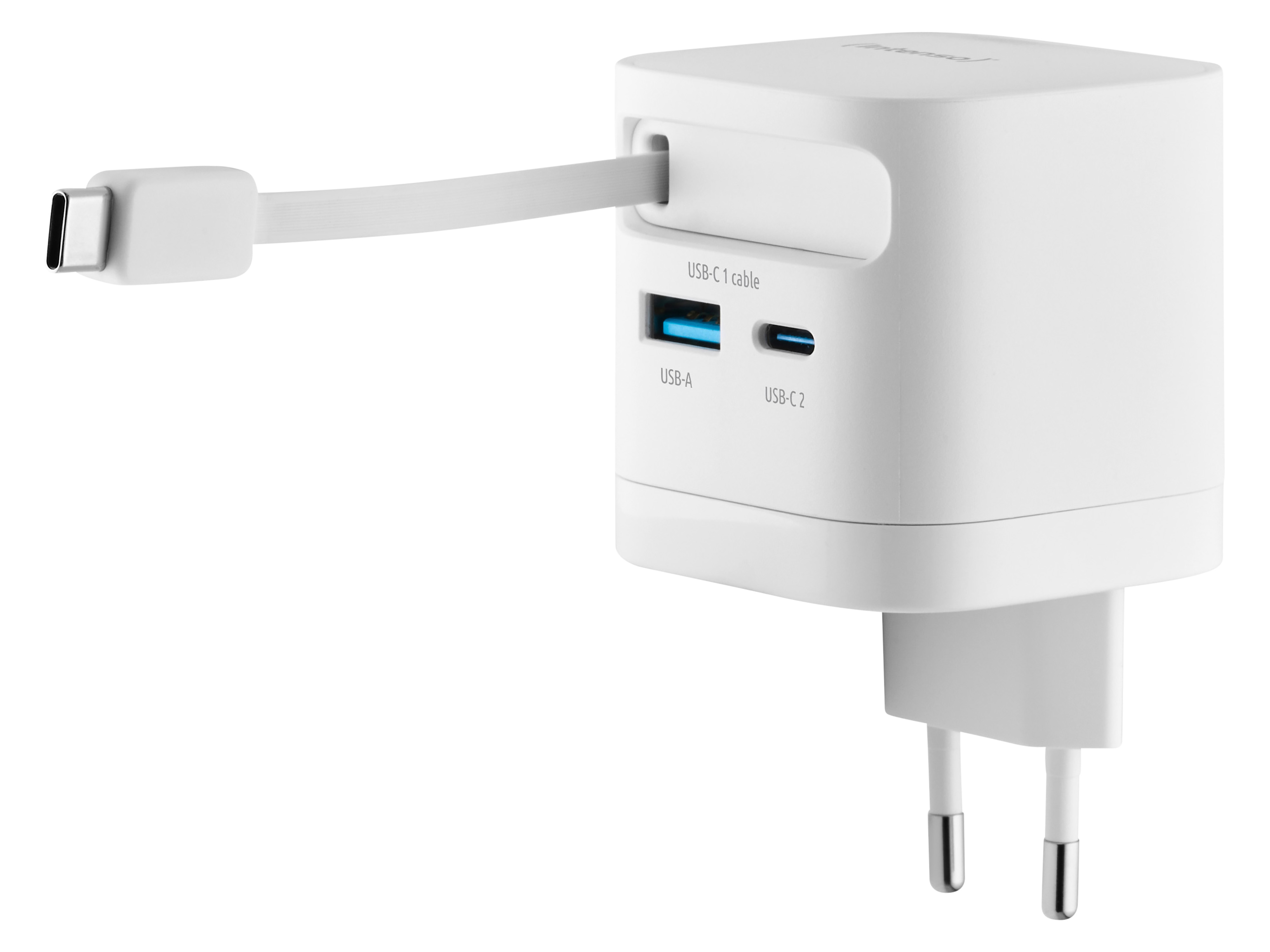 INTENSO Schnellladegerät, 65 W, ausziehbares USB-C Kabel, EU-Stecker, weiß INTENSO Schnellladegerät 7806520, 65 W, weiß