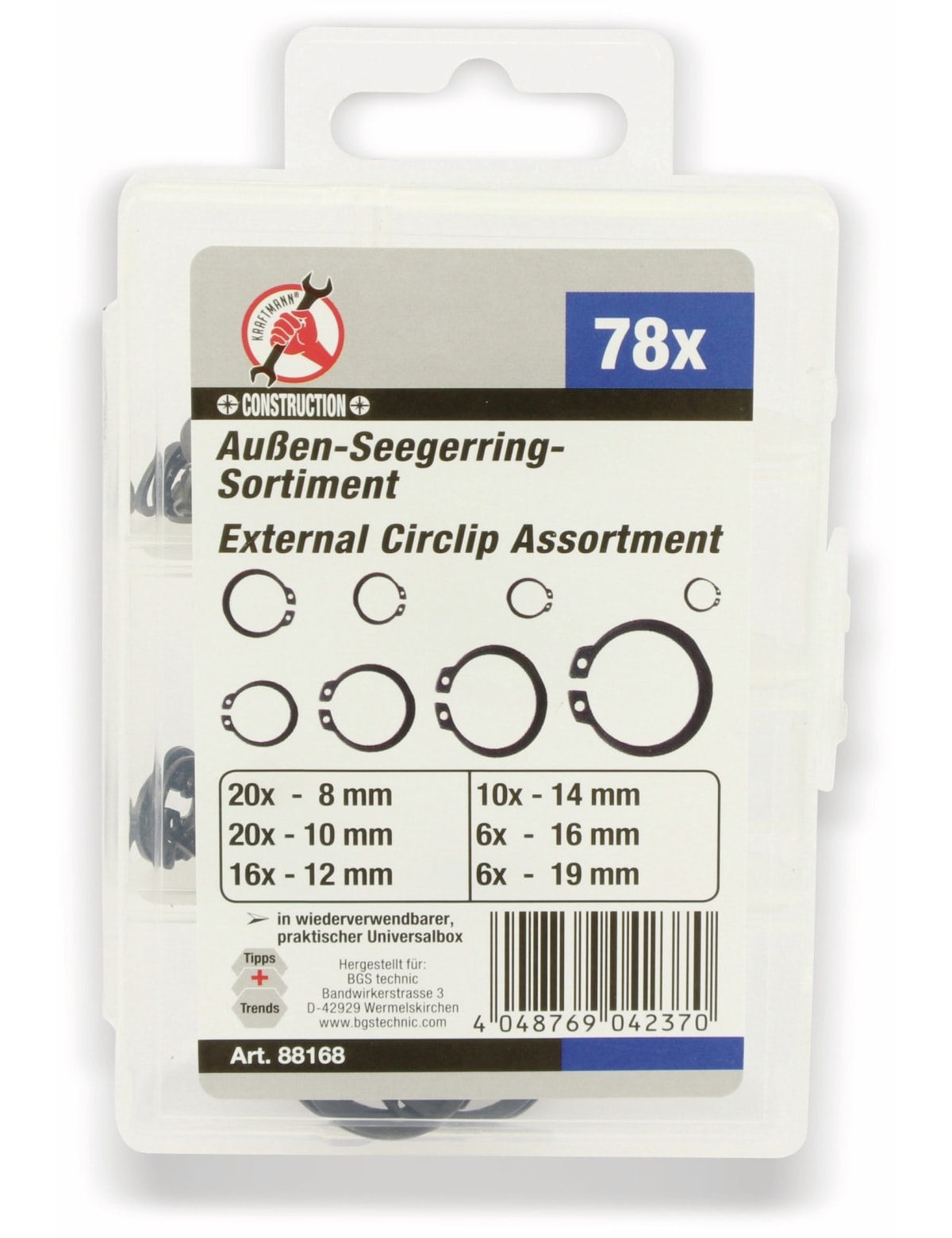 BGS TECHNIC Außen Seegerring-Sortiment, 78 Stück