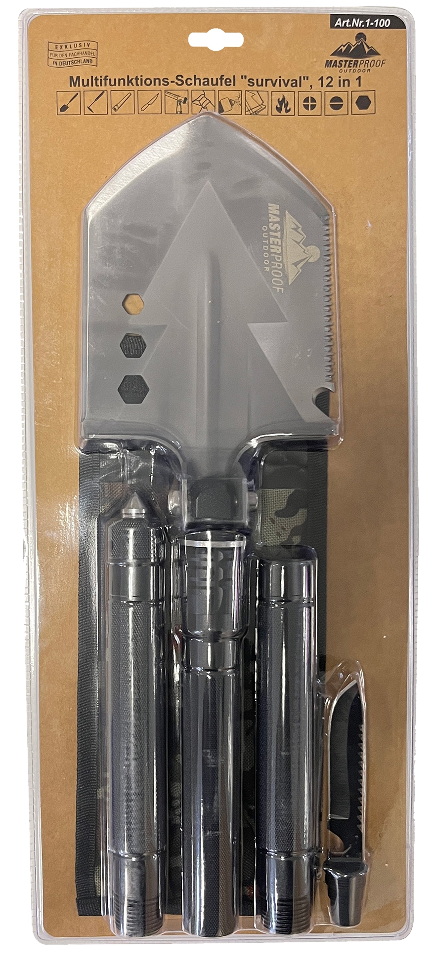 MASTERPROOF Multifunktions-Schaufel, "survival", 12-in-1