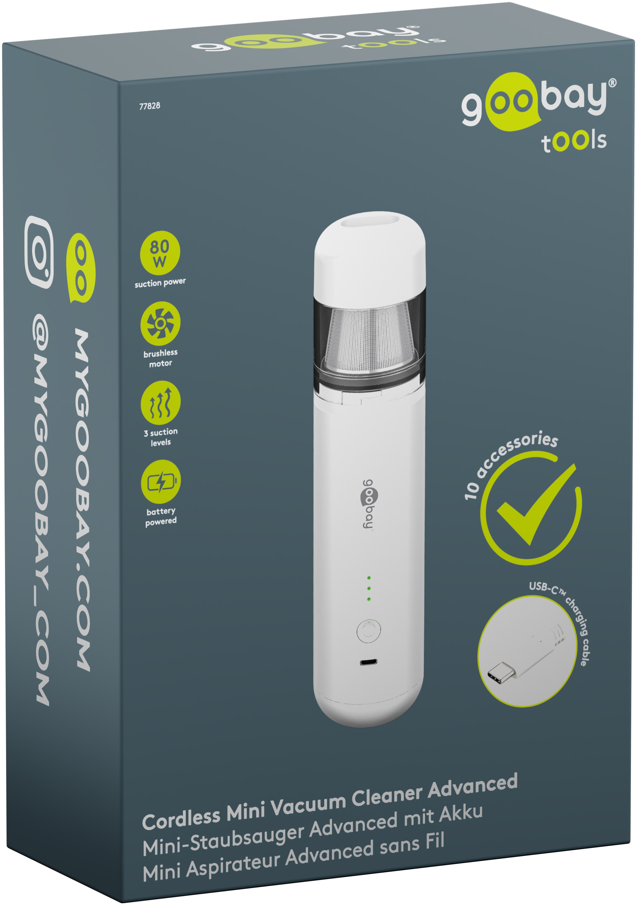 GOOBAY TOOLS Akku-Handstaubsauger, 80 W, mit 10 Aufsätzen, weiß