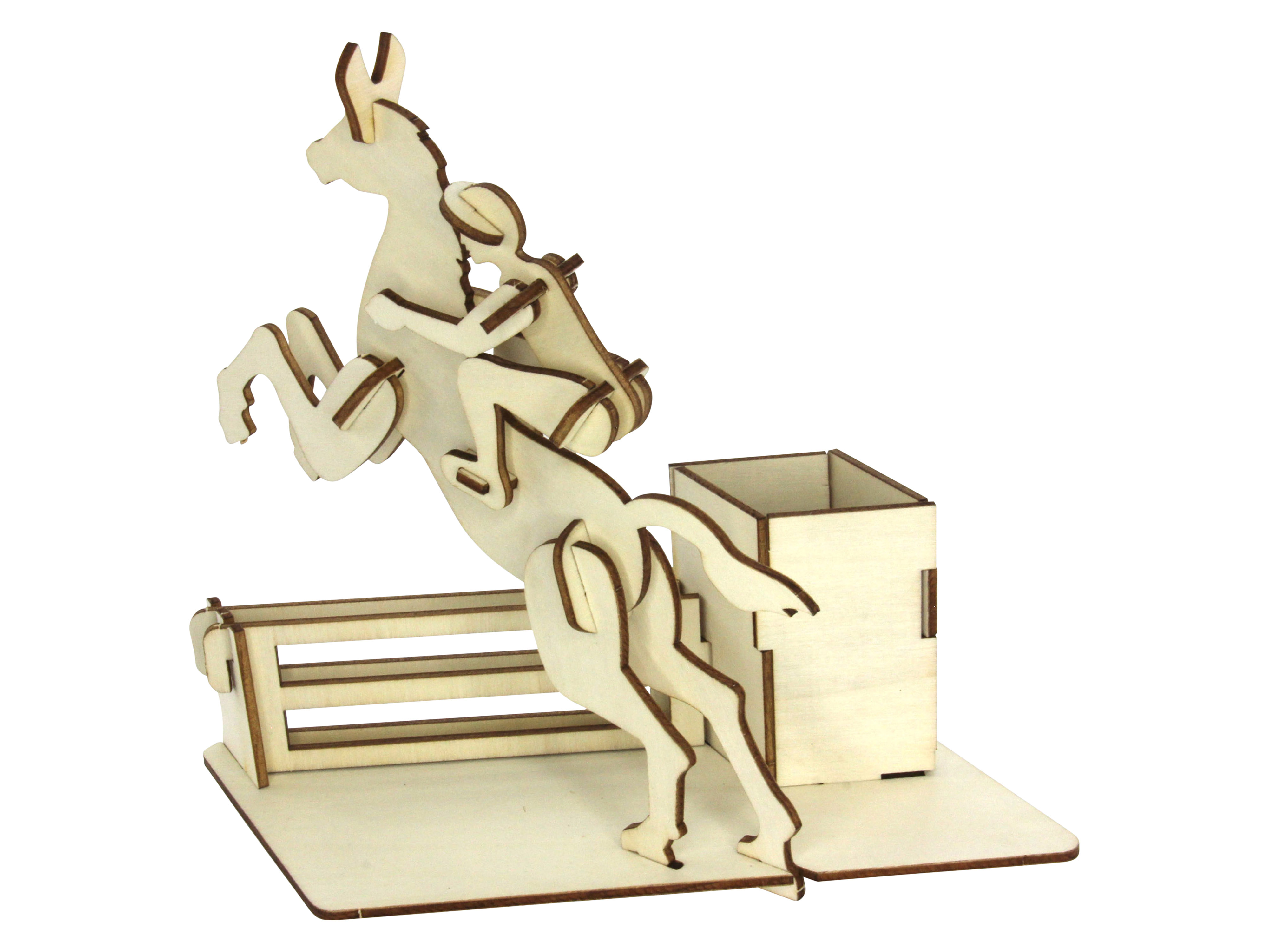 SOL-EXPERT 3D Holz Puzzle Springreiter mit Stiftebox