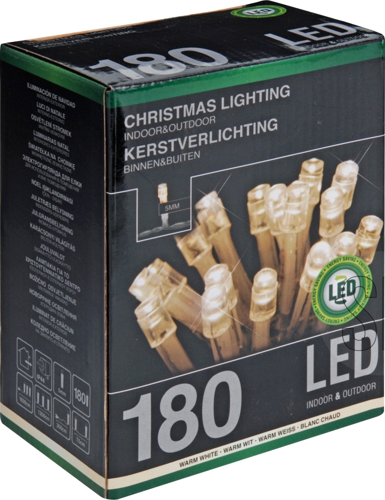 LED-Lichterkette, 180 LEDs, warmweiß, 230 V~, transparent, Innen/Außen, 16,5 m LED-Lichterkette, 180 LEDs, warmweiß, 230V~, IP44, Innen/Außen, silber/transparent