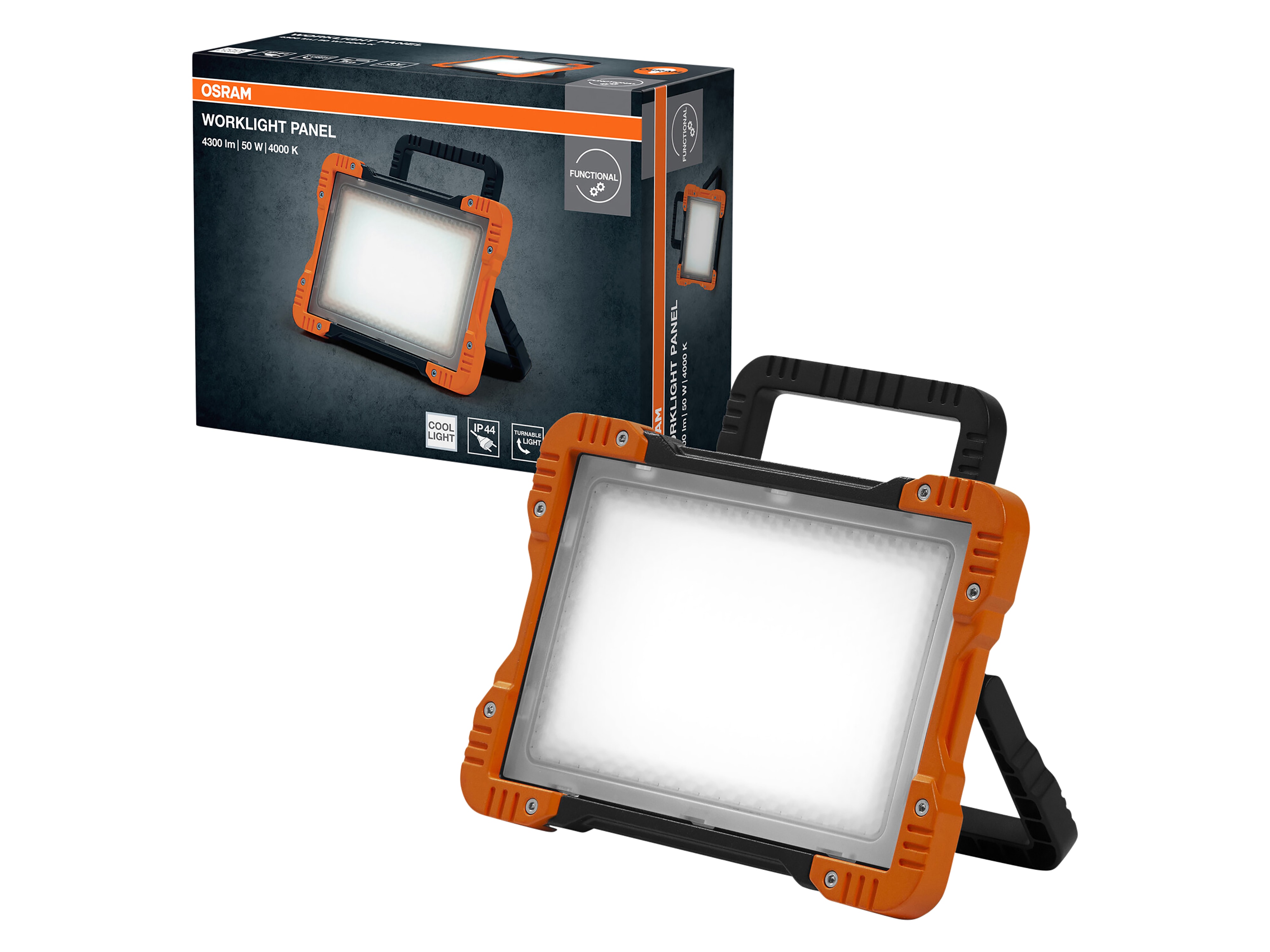 OSRAM LED-Baustrahler, 50W, 4000lm, 4000K, IP20, neutralweiß, orange/schwarz