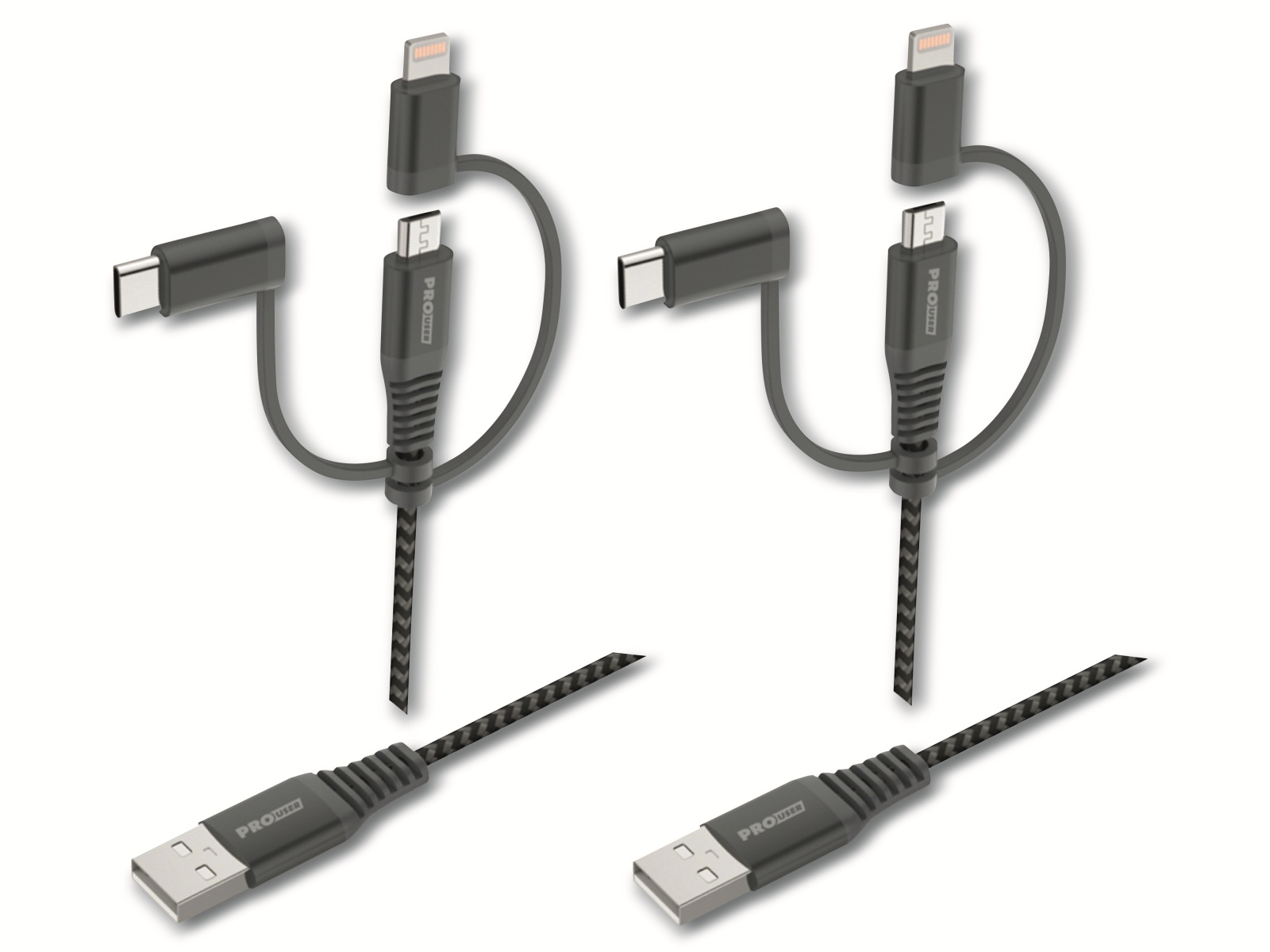 PROUSER USB-Kabel-Set 3-in-1, 2er-Set, 50 cm / 100 cm