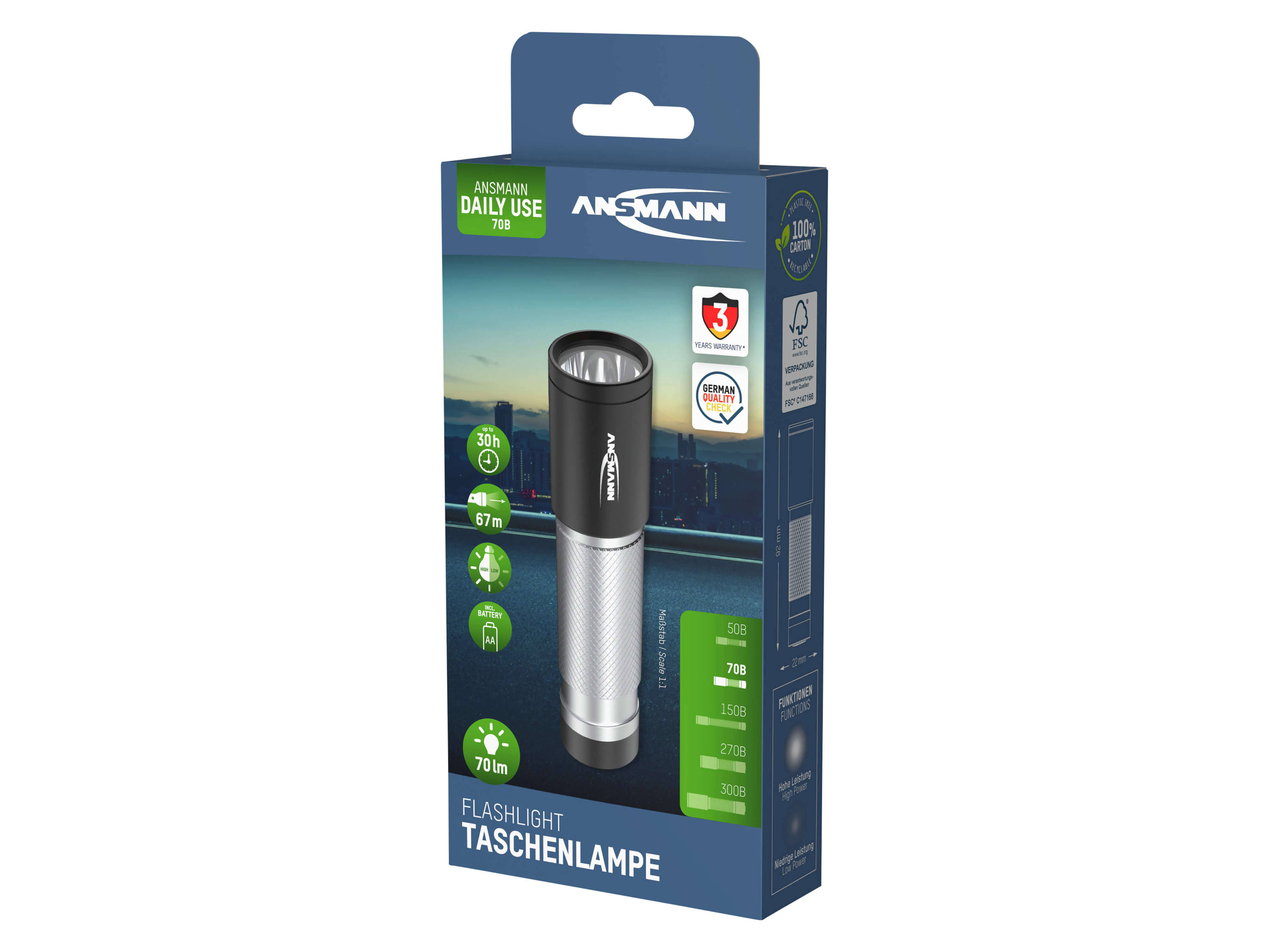 ANSMANN LED-Taschenlampe Daily Use 70B, 70 lm, batteriebetrieben