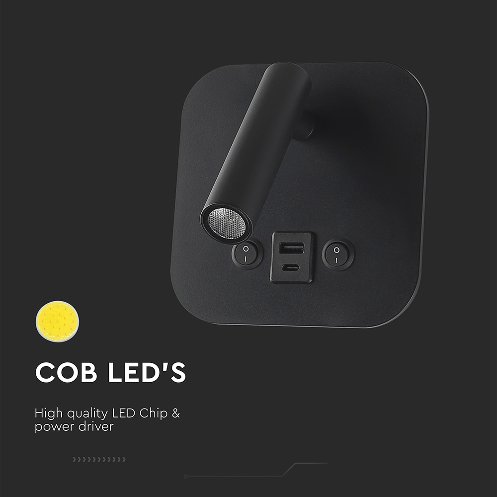 V-TAC LED-Wandleuchte VT-80068, 8W, 3000K, EEK: F, CREE Chip, 830lm, IP20, schwarz