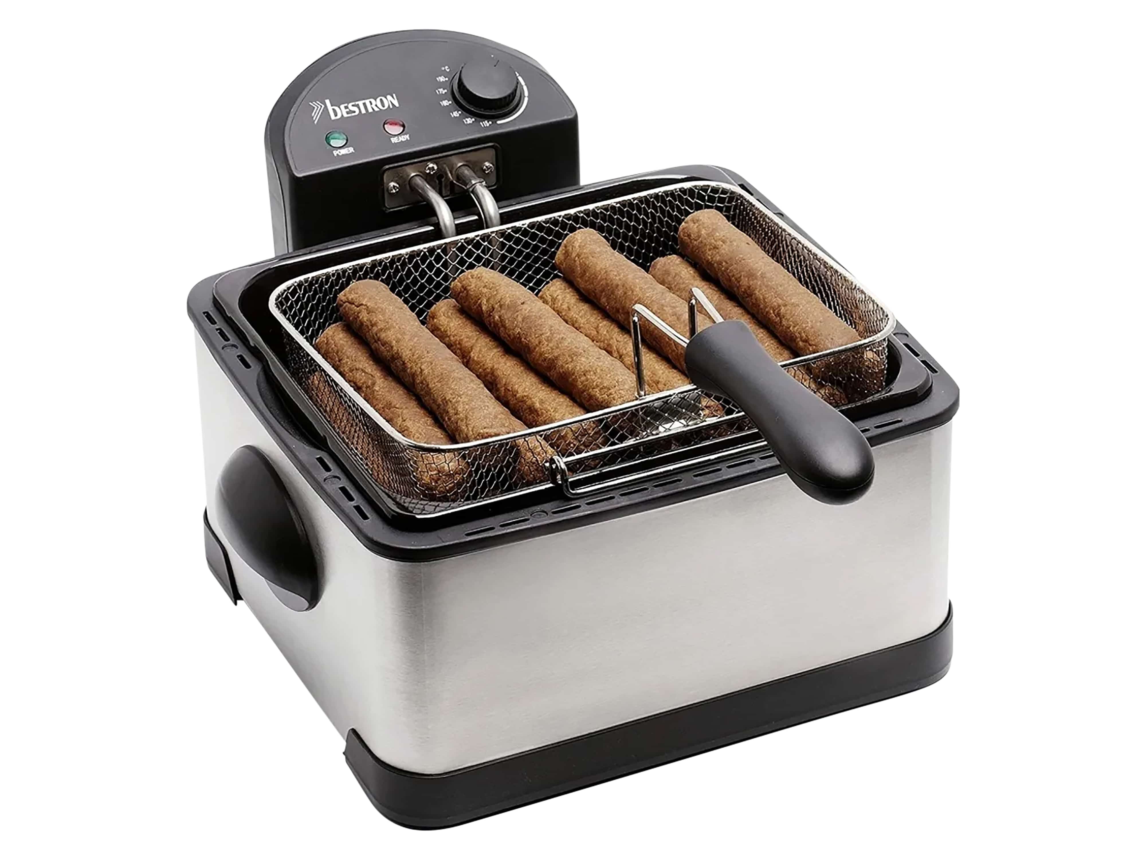 BESTRON Öl-Fritteuse XL DF402, 4,5 L, Cool Zone, 3 Körbe, 2000W, silber