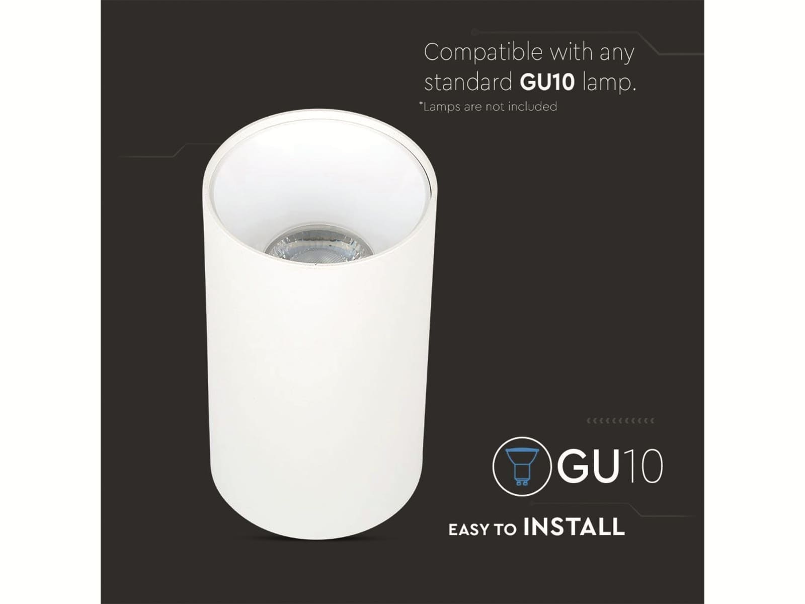 V-TAC Deckenspot VT-882(8484), 230V~, GU10, round, weiß V-TAC Deckenspot VT-882(8484), 230V~, GU10, round, weiß