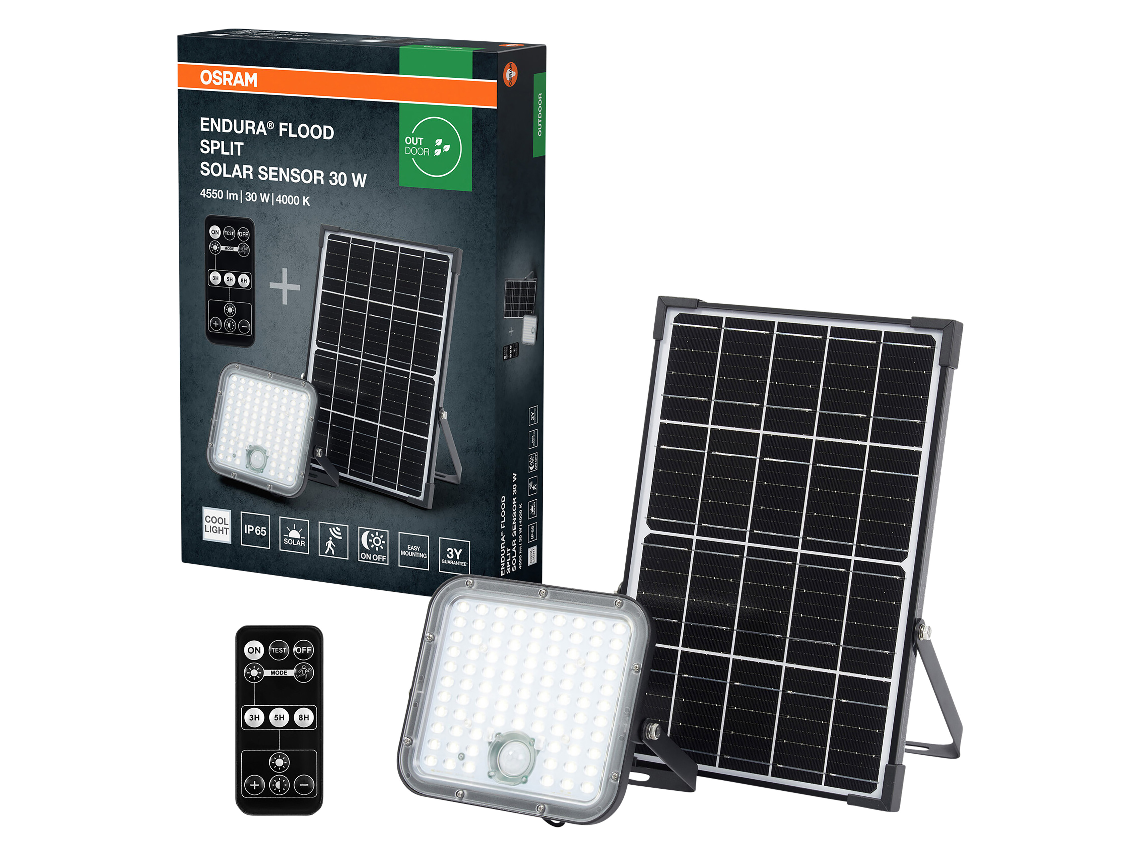 Solar LED-Fluter OSRAM, 30W, 4500lm, 4000K, schwarz