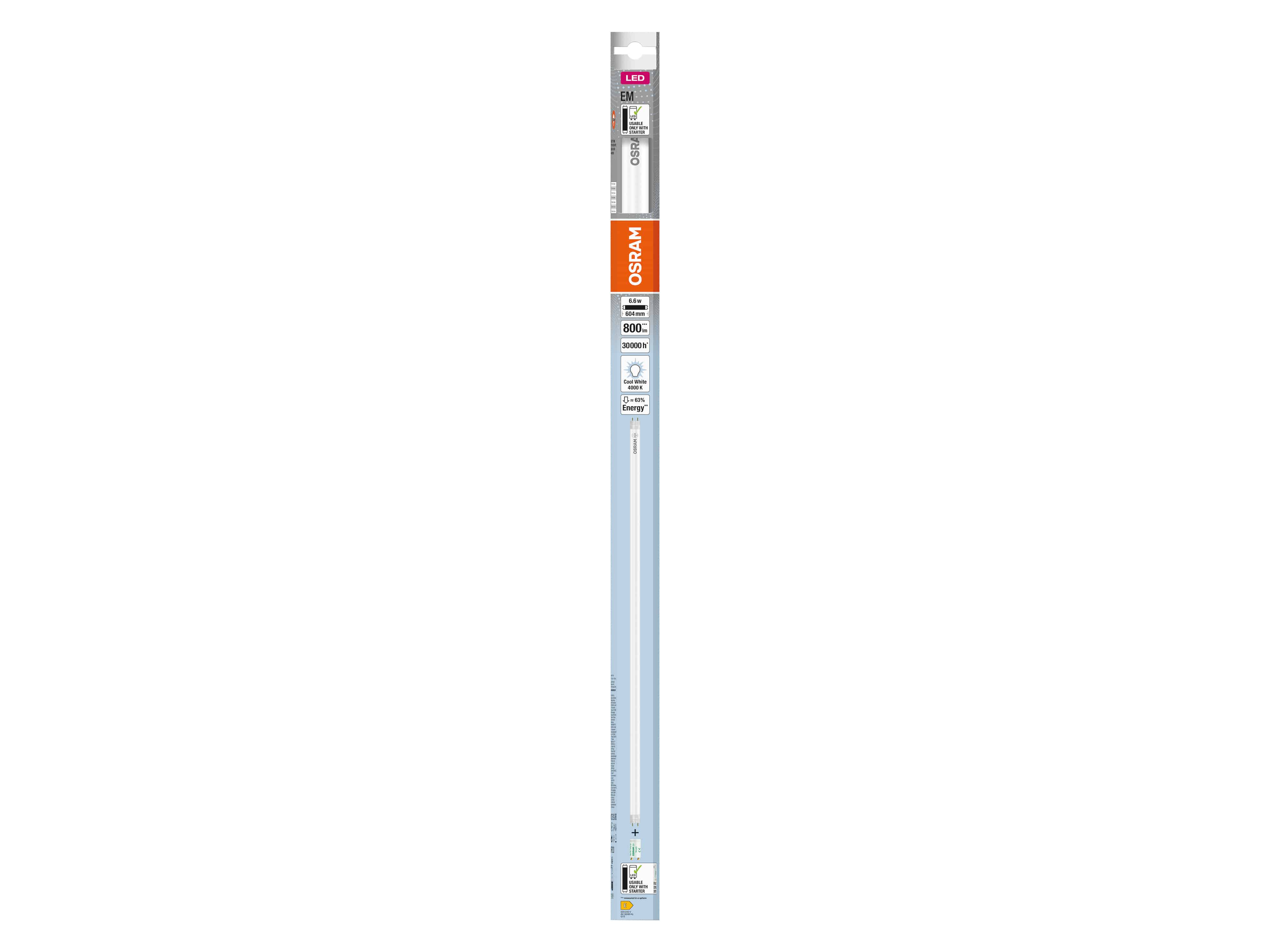 OSRAM LED-Röhre, T8, 600mm, G13, EEK: E, 6,6W, 800lm, 4000K, PC