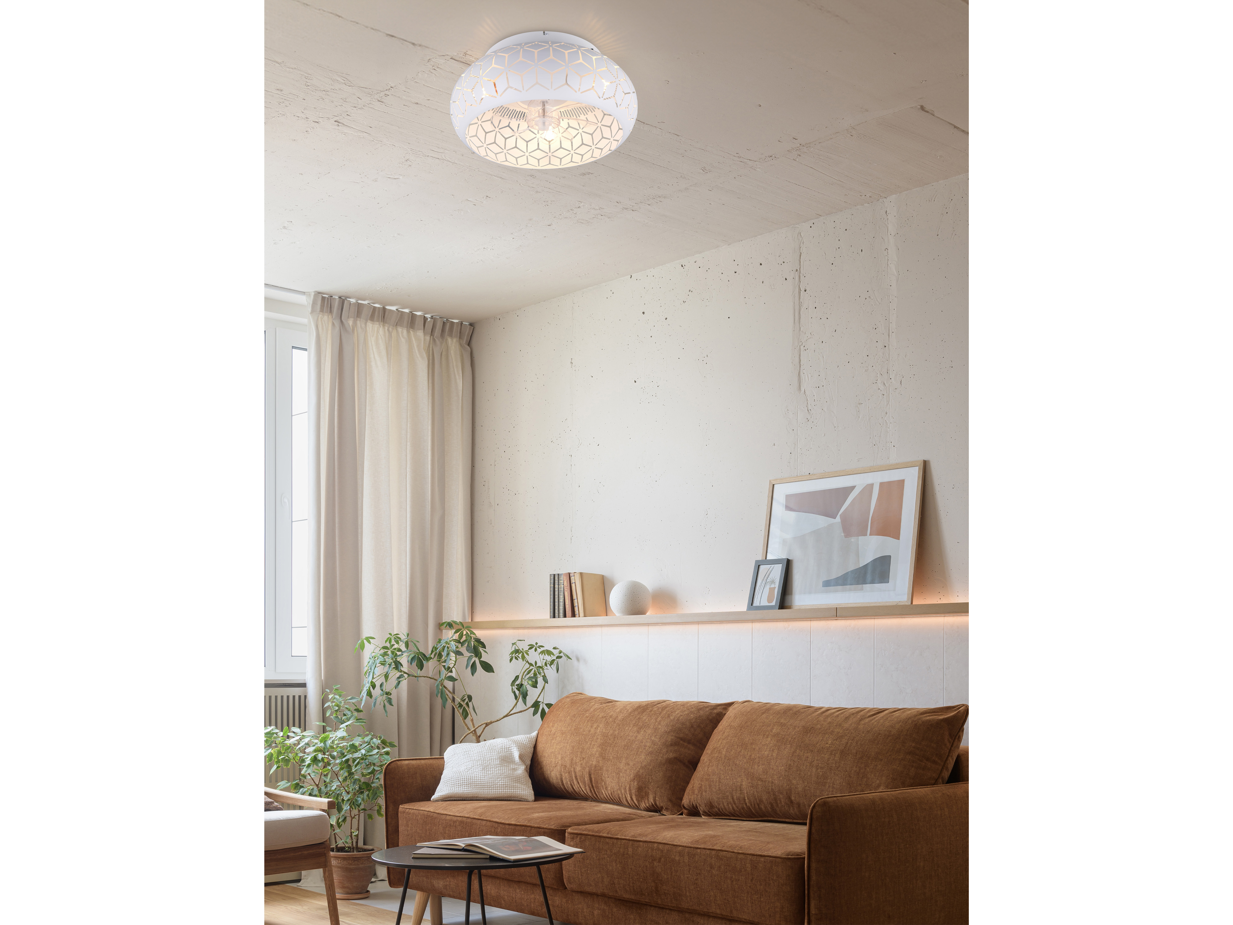 REALITY Deckenleuchte mit Ventilator Bidar R61574031, für 3 x E27 max. 10 Watt, IP20, weiß