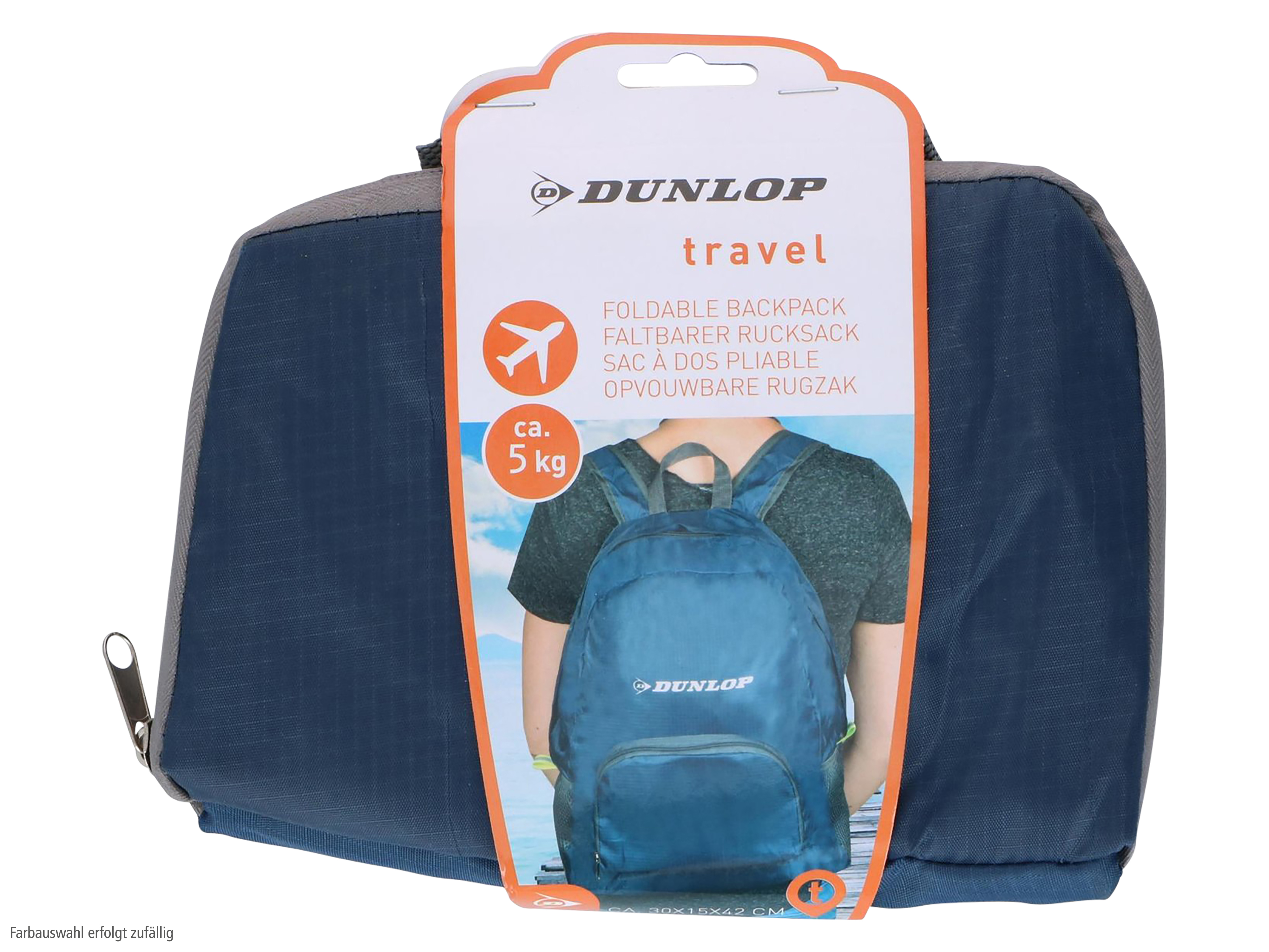 DUNLOP Rucksack, faltbar, Hellblau, Dunkelblau, Gelb
