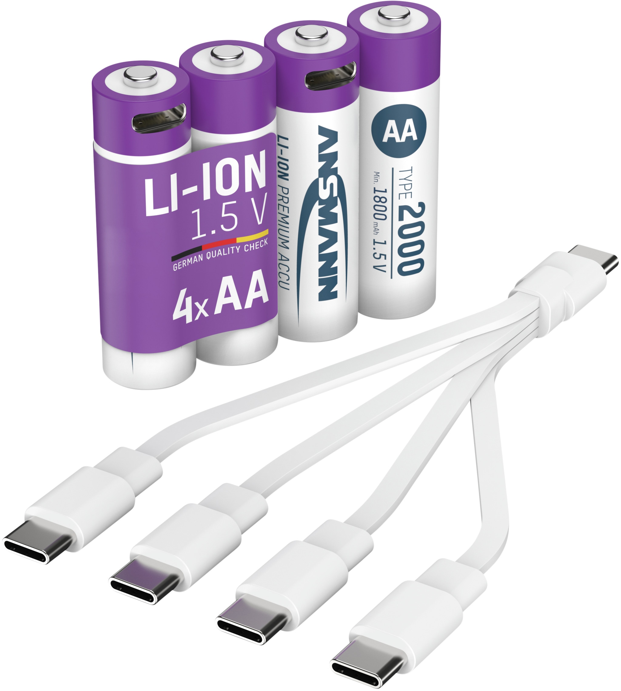 ANSMANN Li-Ion Mignon-Akku, AA, Typ 2000 (min. 1800mAh), 4 Stück