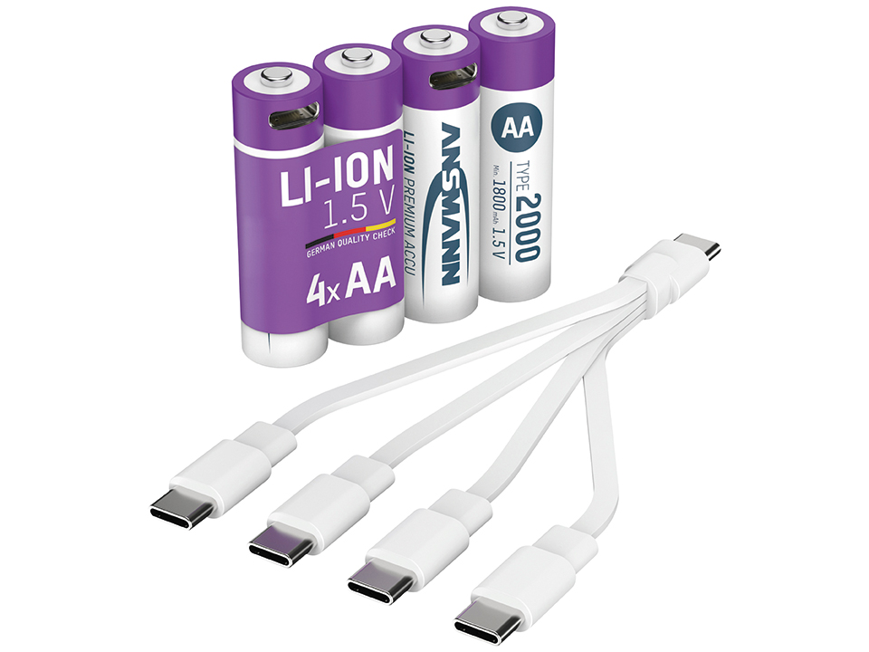 ANSMANN Li-Ion Mignon-Akku, AA, Typ 2000 (min. 1800mAh), 4 Stück