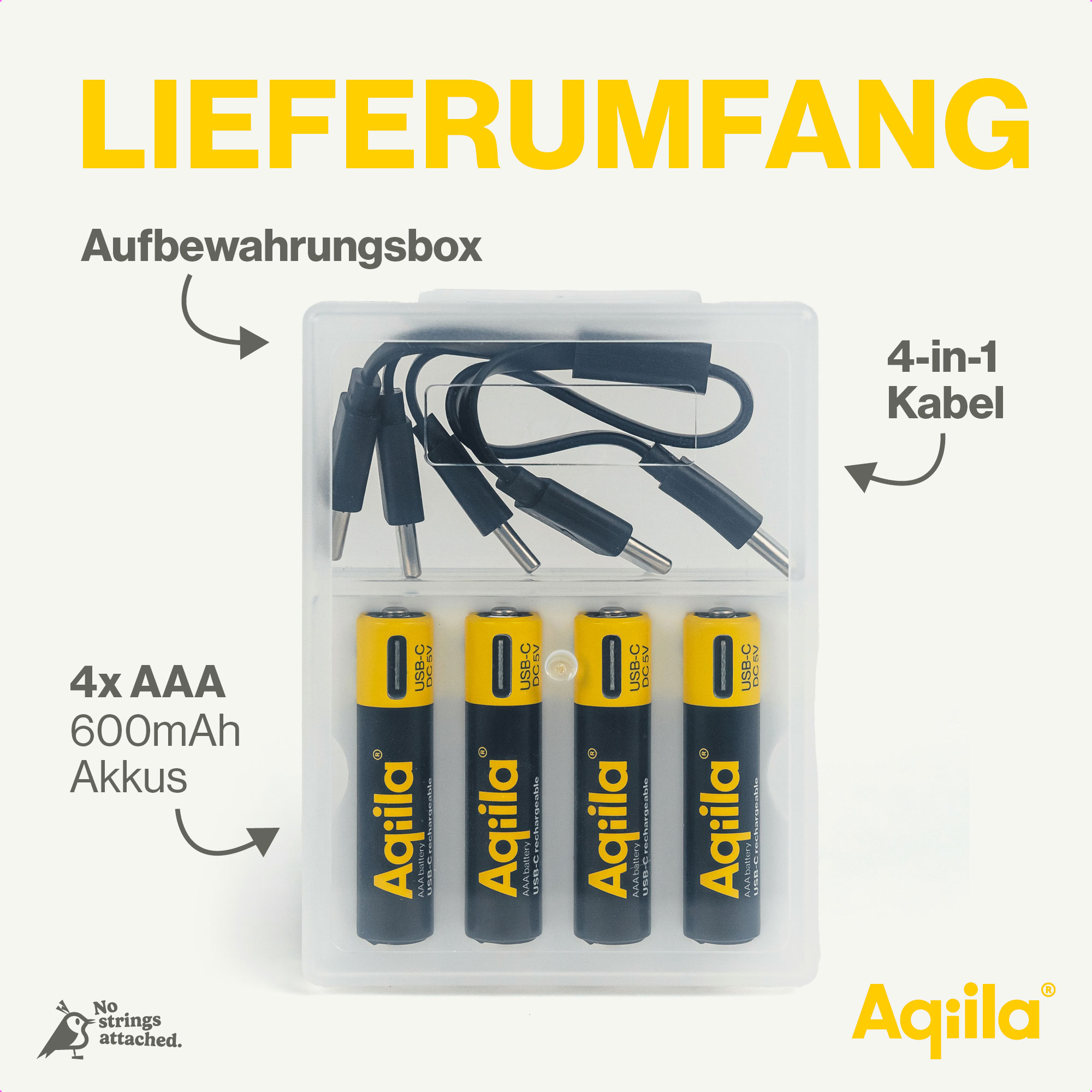 Li-lon-Akku AQILLA, AAA, USB-C, 1,5 V, 4er Pack