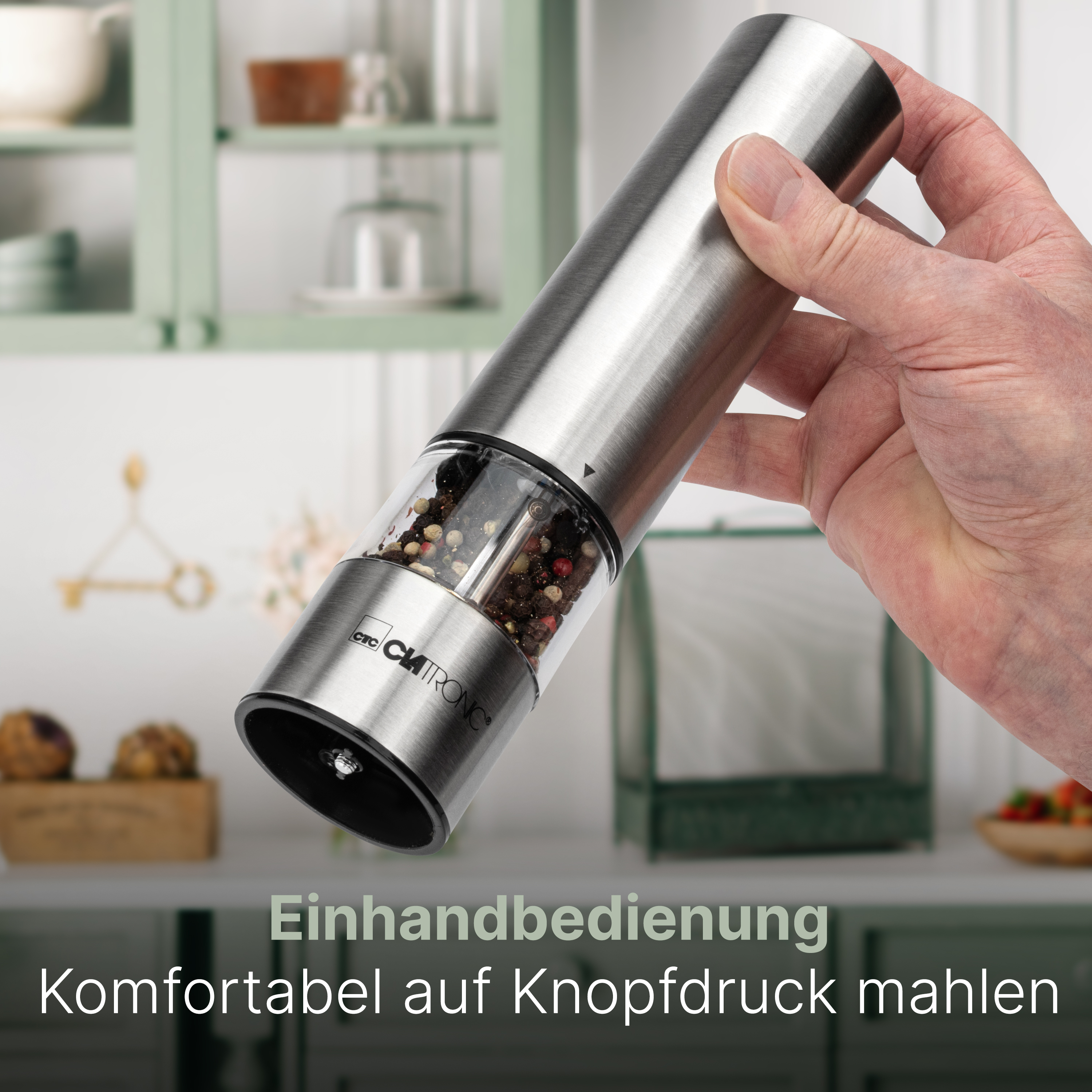 CLATRONIC Salz & Pfeffermühle PSM 3004 N, elektrisch, mit Licht, Karamik-Mahlwerk