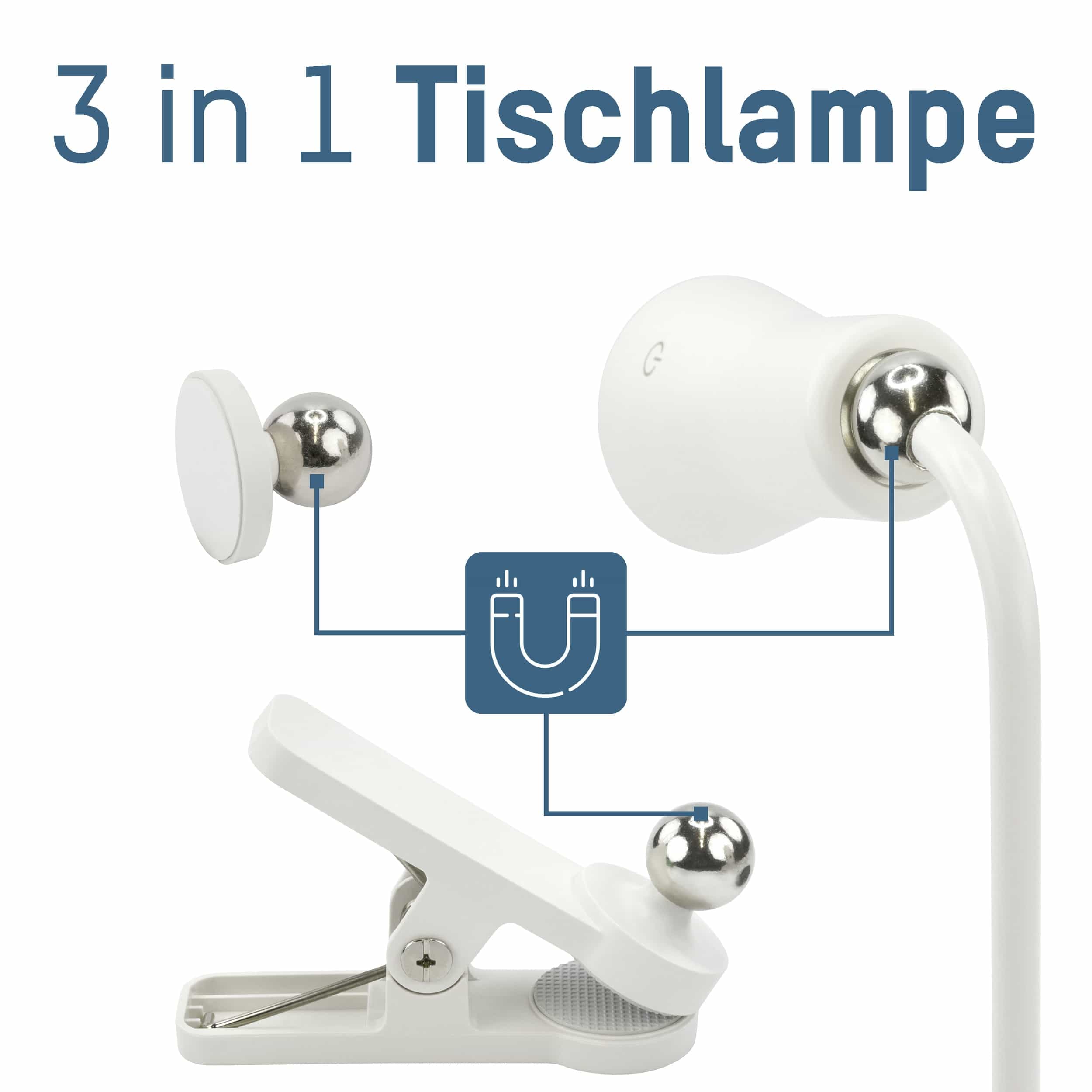ANSMANN LED-Tischleuchte 3in1, klemmbar, wiederaufladbar, weiß