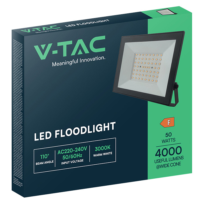 V-TAC LED-Fluter, VT-44054, 50 W, 3000 K, EEK: F, 4000 lm, warmweiß, IP65, schwarz