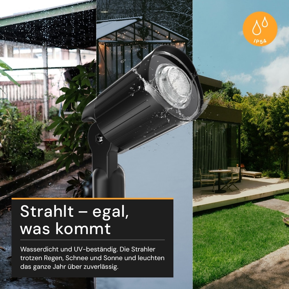 LUXULA Solar LED-Gartenleuchten Set, 5W, 3000K, 200lm, warmweiß, IP54, schwarz, 4 Stück