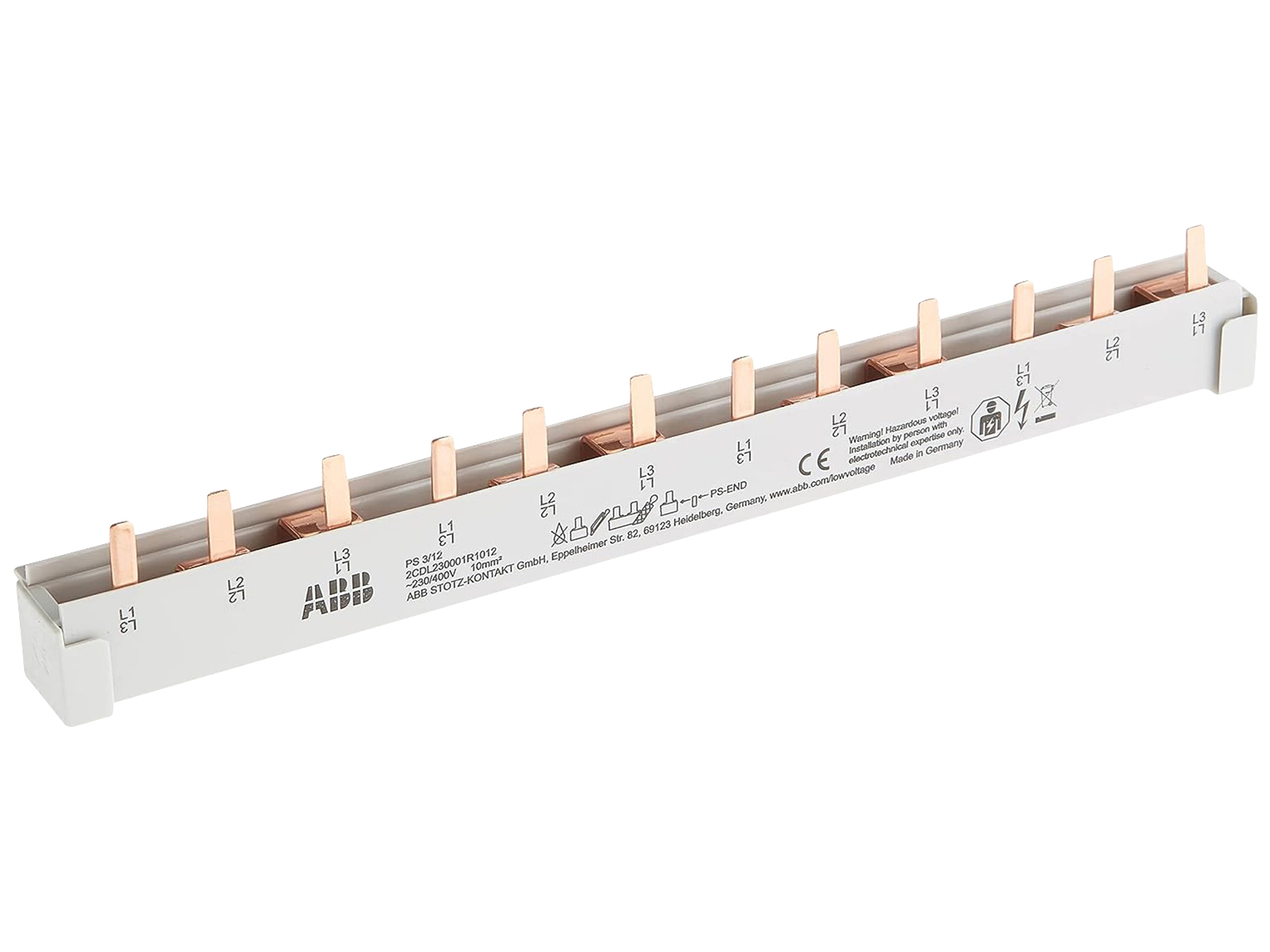 ABB Phasenschiene PS3/12, 3 Phasen, 12 Pole, 10 qmm ABB Phasenschiene PS3/12, 3 Phasen, 12 Pole, 10 qmm