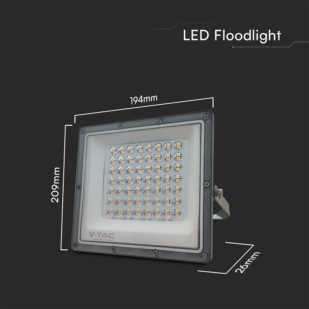 V-TAC LED-Fluter, VT-44050, EEK: F, 50 W, 5000 lm, CCT, IP65, grau