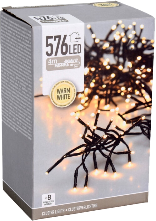 KOOPMAN LED-Clusterlichterkette Büschel warmweiß, 576 LEDs, sw Kabel, Innen/Außen, 7m