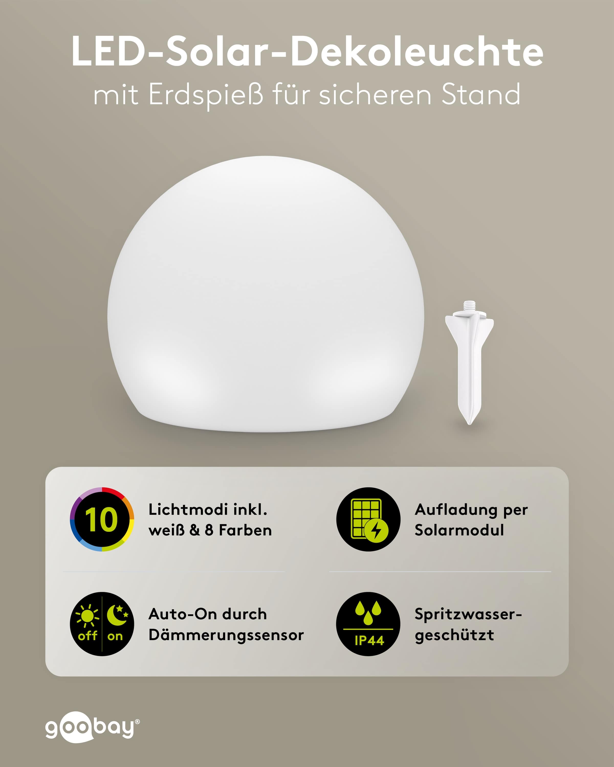 GOOBAY LED-Solar-Dekoleuchten, 20 cm, Kugel, Größe M, RGBW, 2 Stück