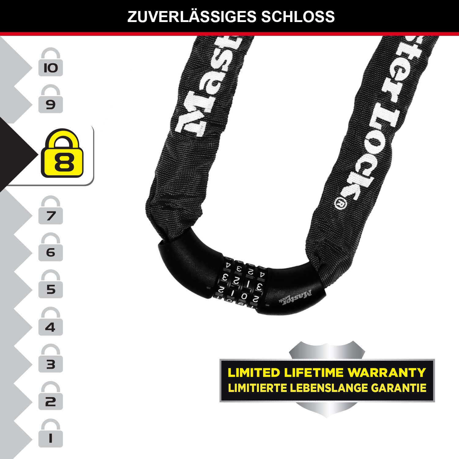 MASTERLOCK Fahrradkettenschloss 8392EURDPRO, 8mm aus gehärt. Stahl