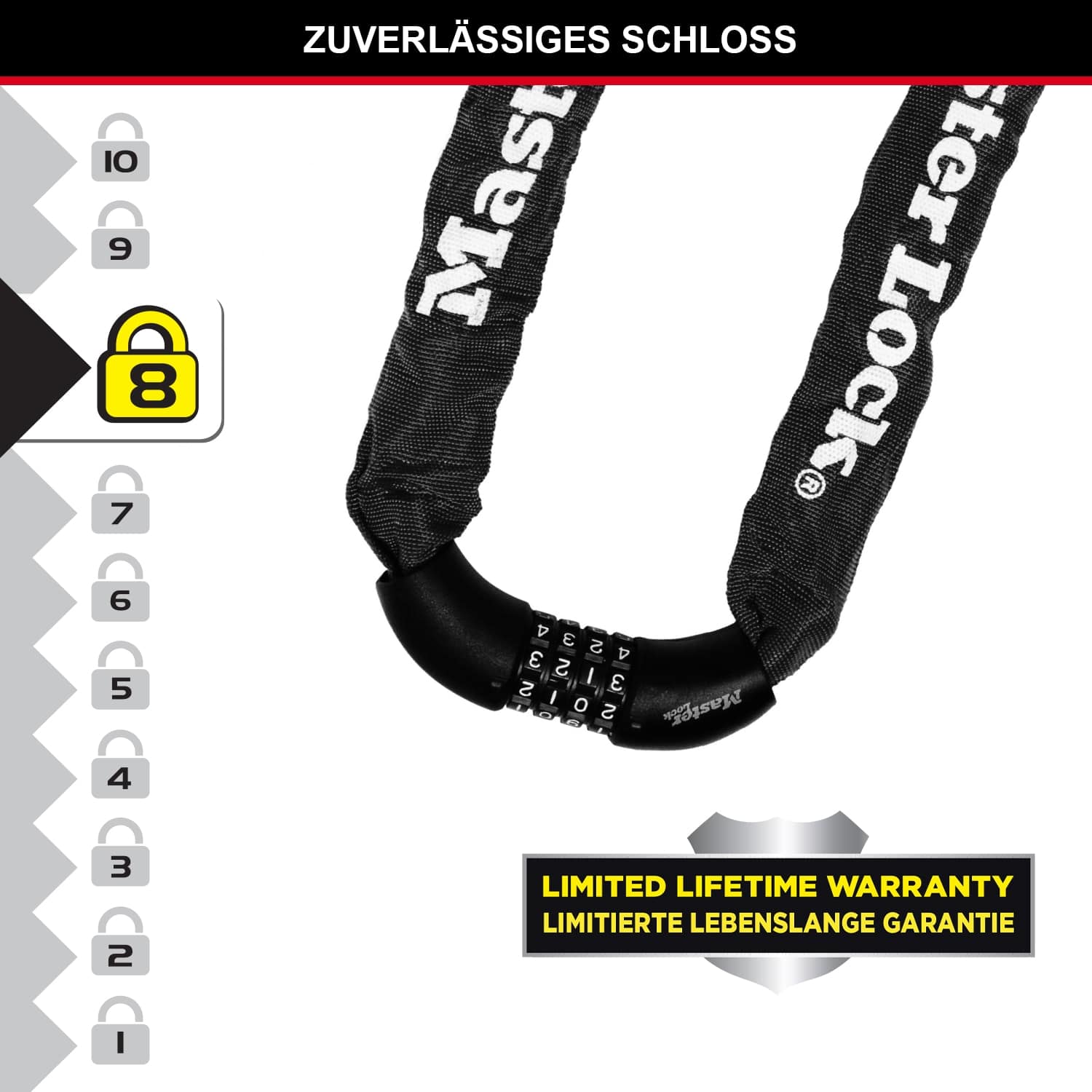 MASTERLOCK Fahrradkettenschloss 8392EURDPRO, 8mm aus gehärt. Stahl