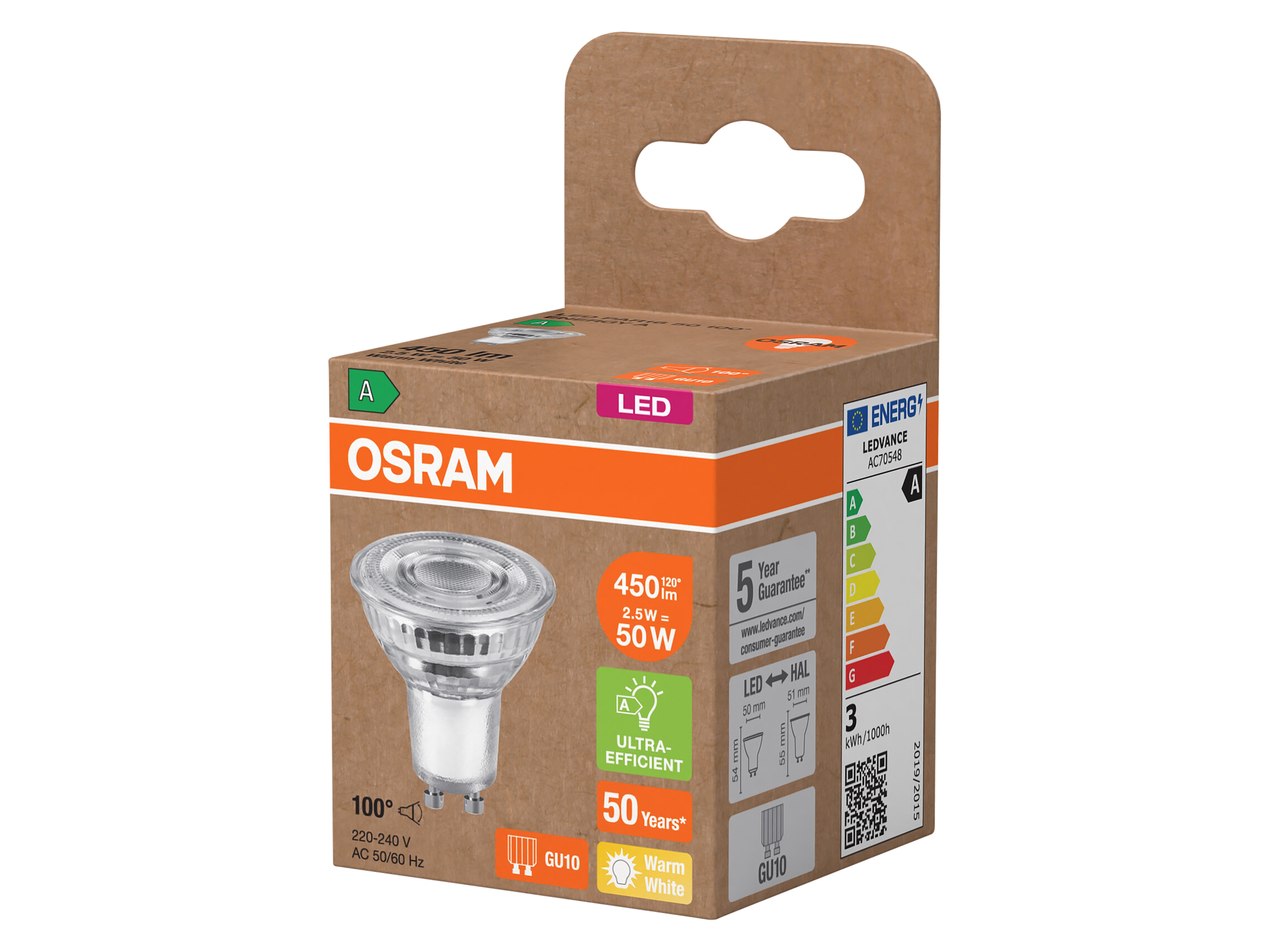 OSRAM LED-Reflektorlampe, GU10, 2,5 W, 2700 K, EEK: A, 450 lm, warmweiß