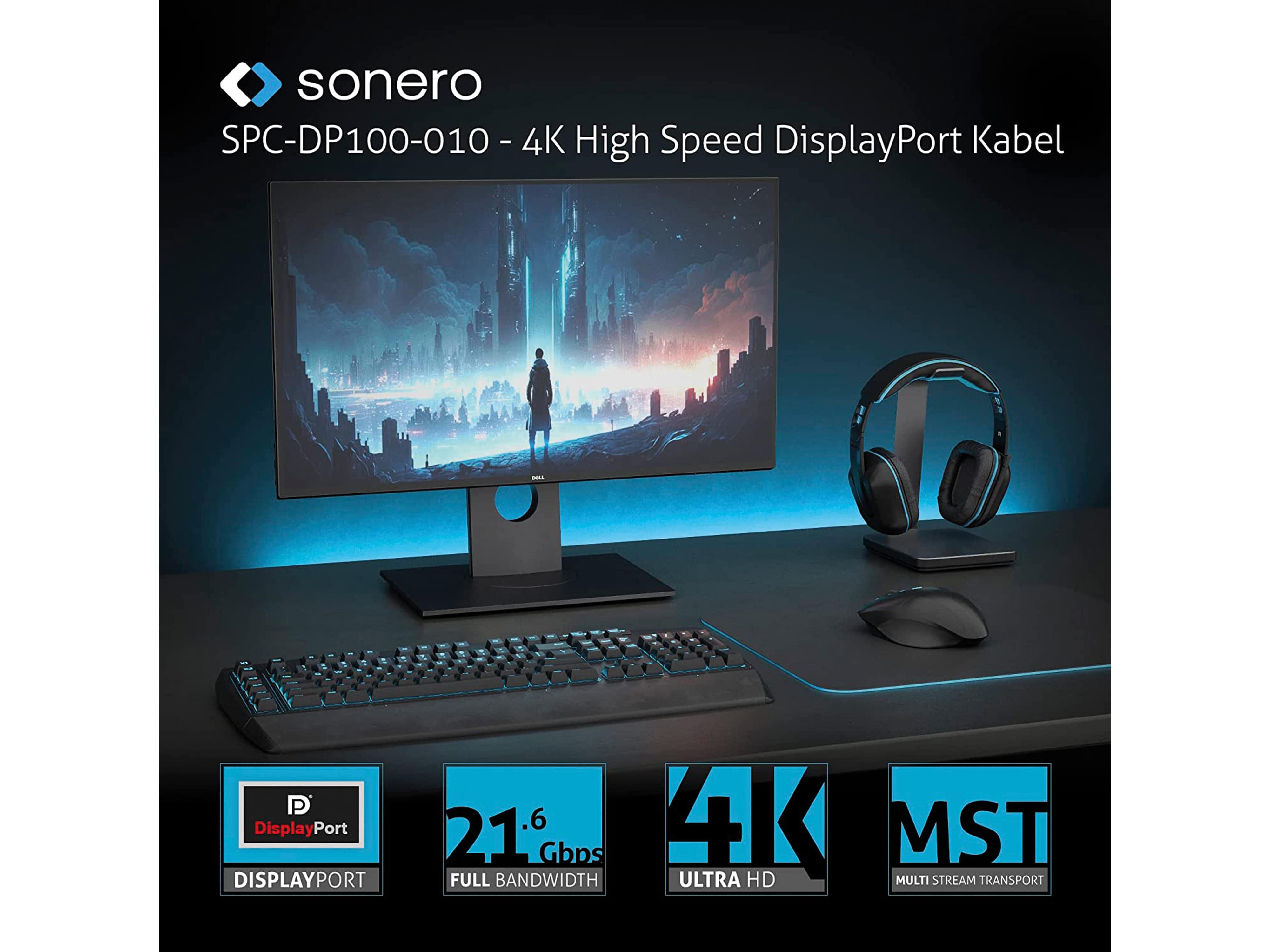 SONERO DisplayPort-Kabel, Stecker/Stecker, 4K60, grau/schwarz, 1 m SONERO DisplayPort-Kabel, Stecker/Stecker, 4K60, grau/schwarz, 1 m