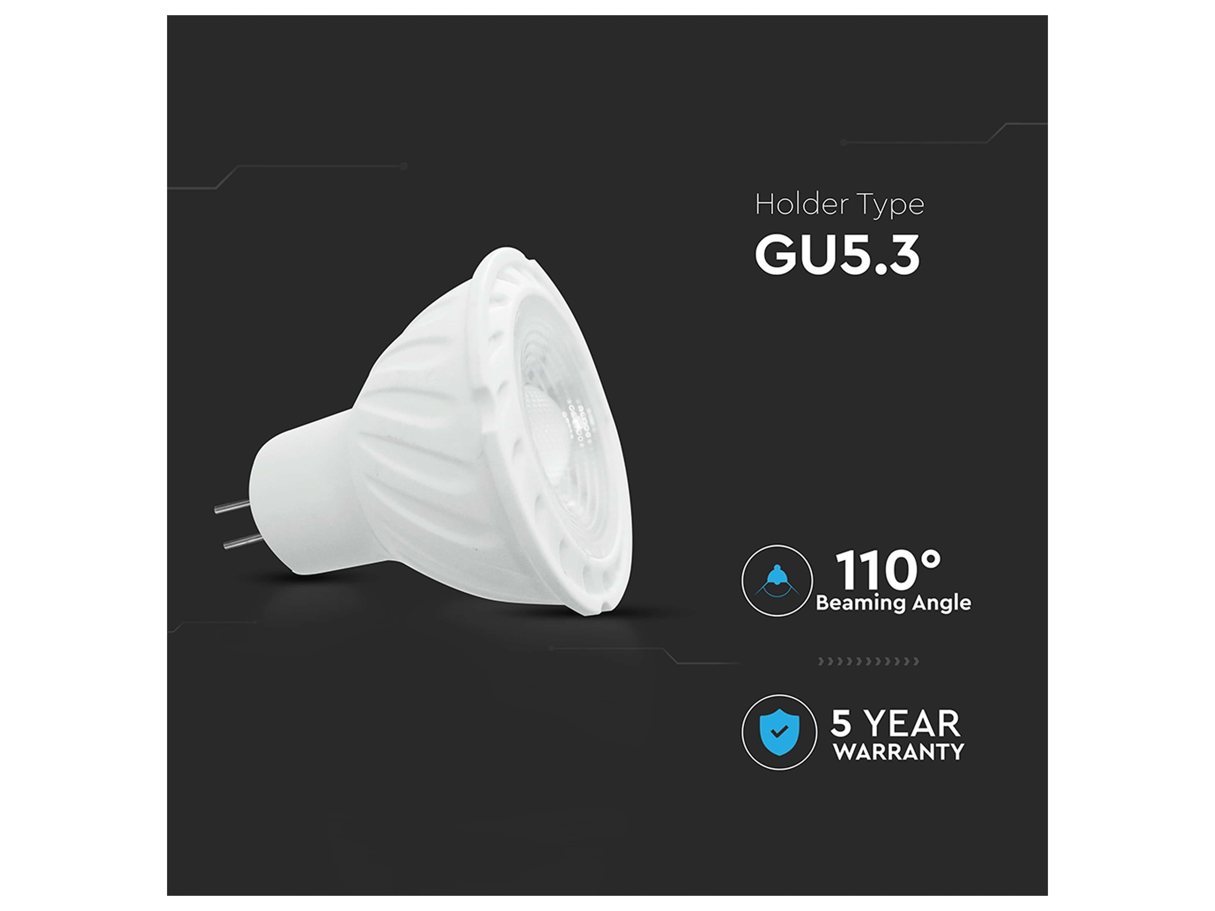 V-TAC LED-Lampe VT-257 (204), GU5,3, EEK: G, 6,5 W, 450 lm, 4000 K