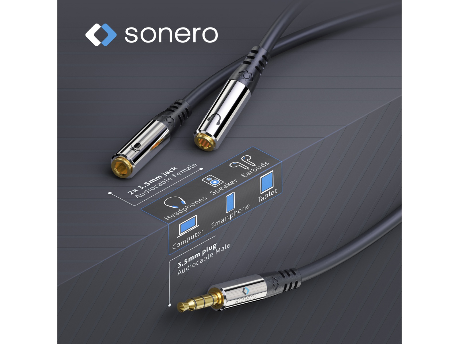 SONERO Audioadapter 0,25 m, Klinkenstecker auf 2x Klinkenbuchse