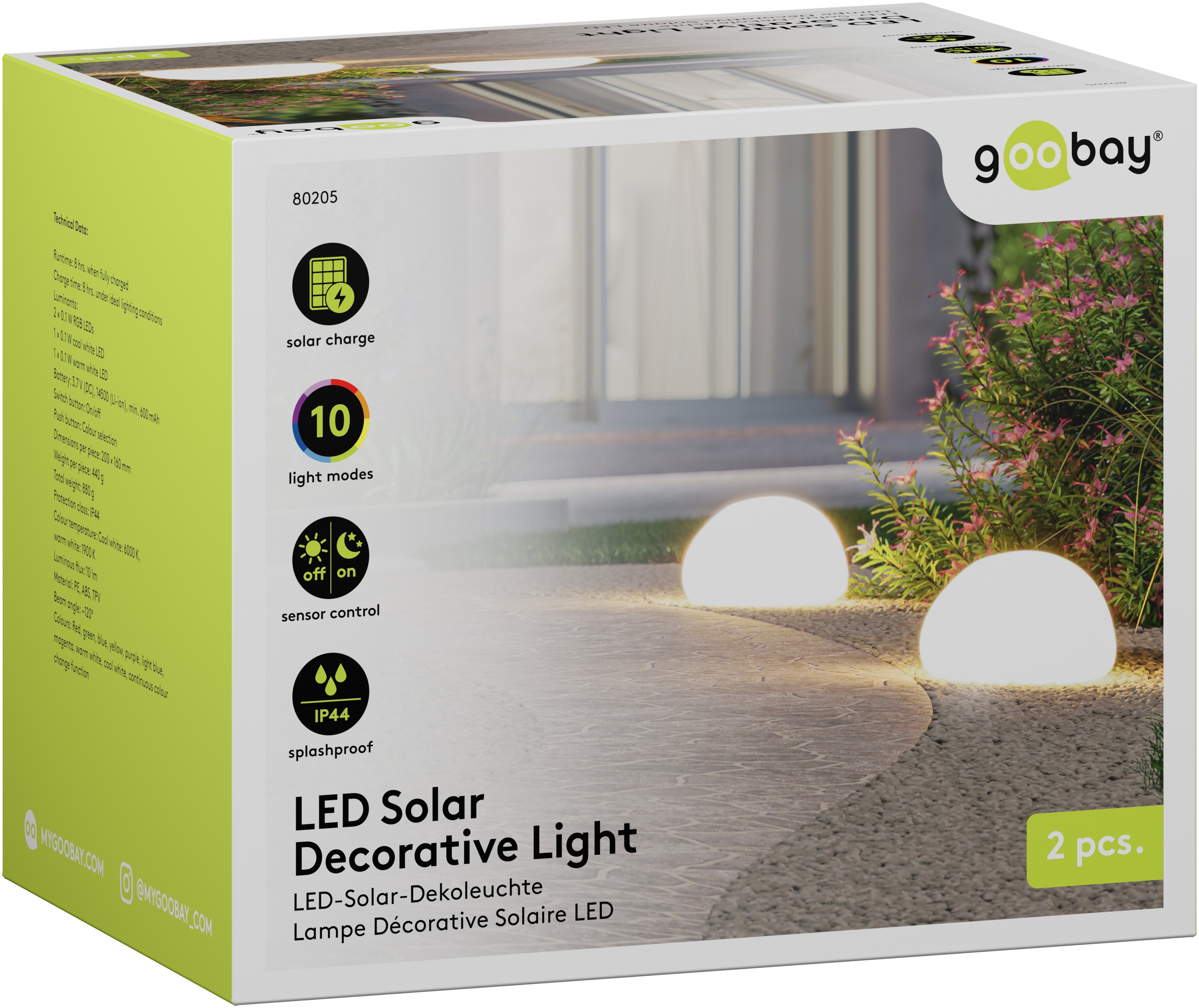GOOBAY LED-Solar-Gartenleuchten, 24 cm, Stein, Größe M, RGBW, 2 Stück GOOBAY LED-Solar-Gartenleuchten, 24 cm, Stein, Größe M, RGBW, 2 Stück